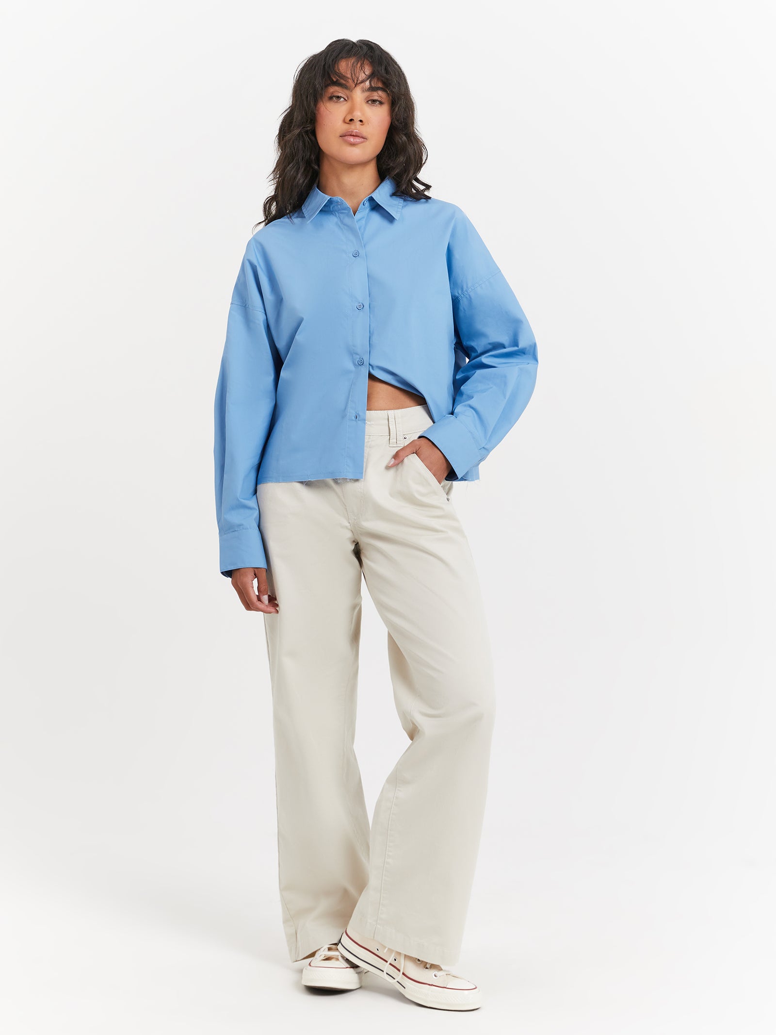 Lukea Cropped Shirt in Sea Blue