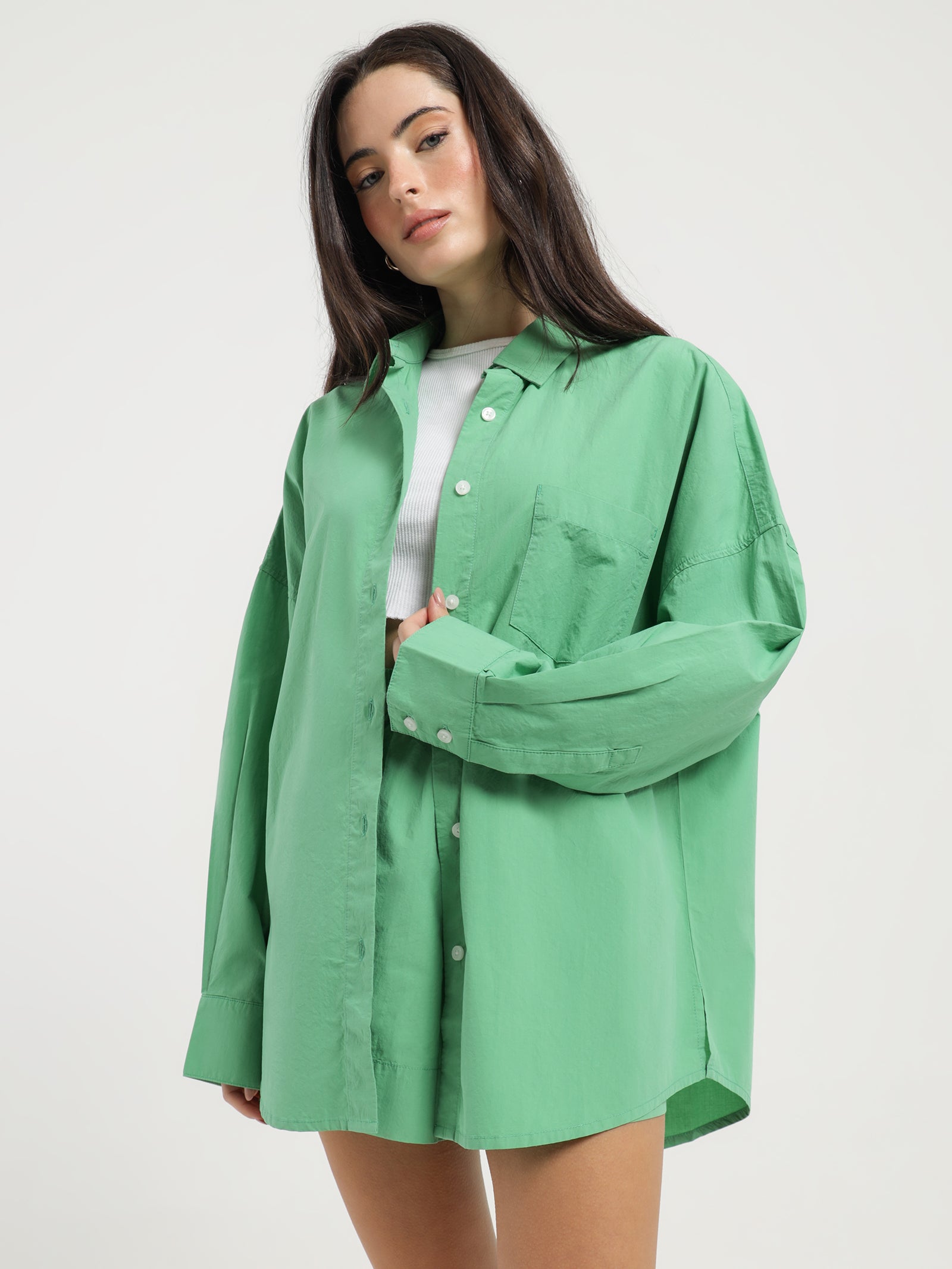 Cruz Poplin Shirt in Palm Green