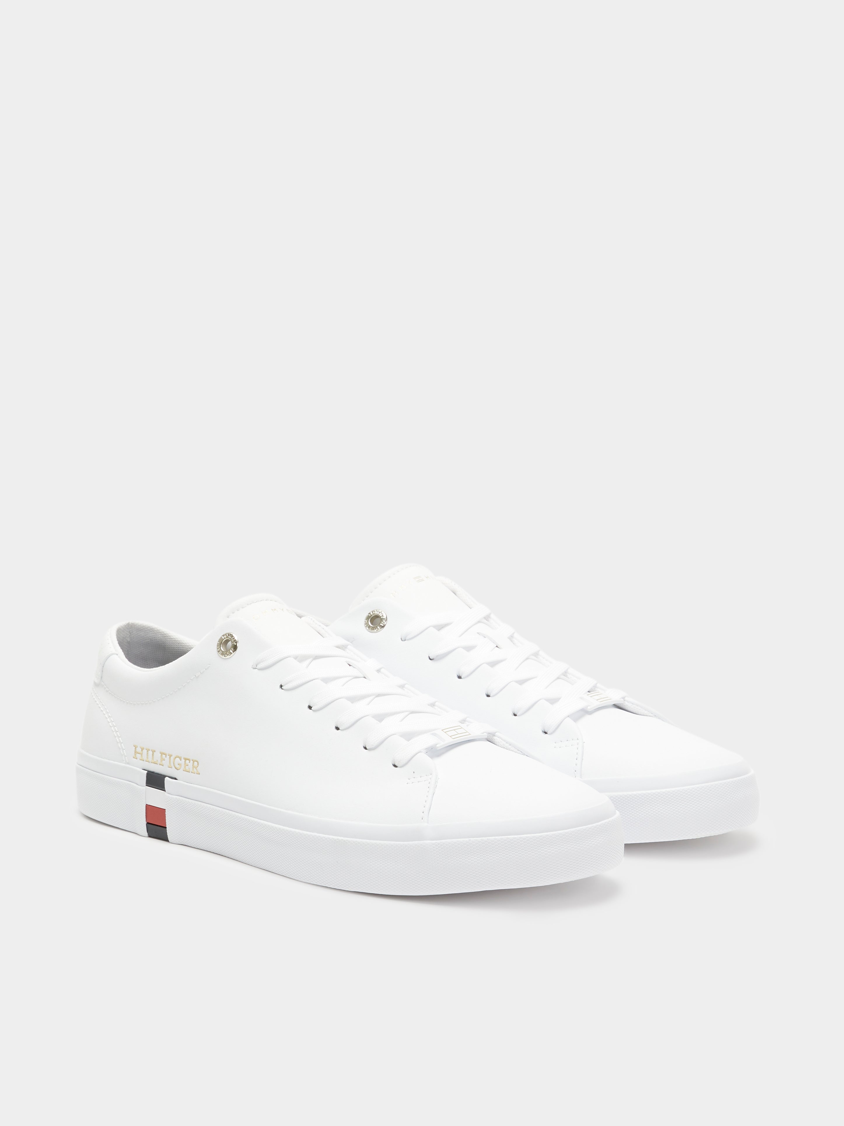 Mens Corp Leather Gold Detail Sneakers in White