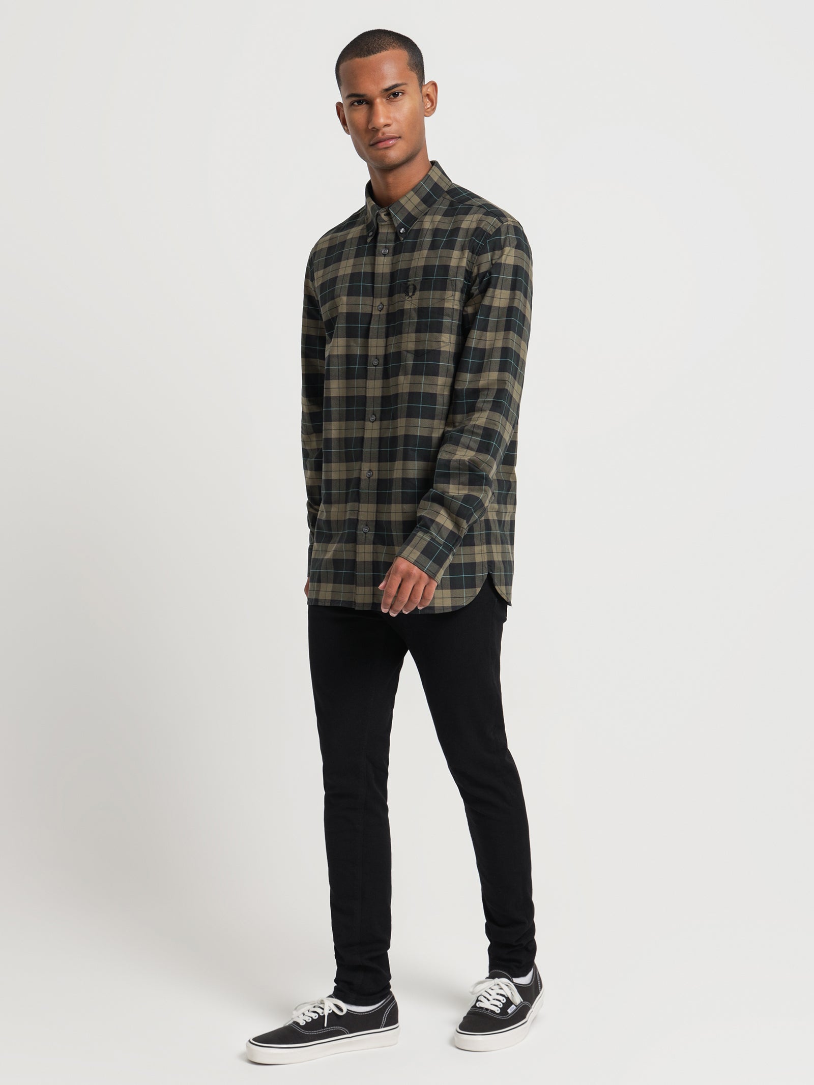 Tartan Long Sleeve Oxford Shirt in Green