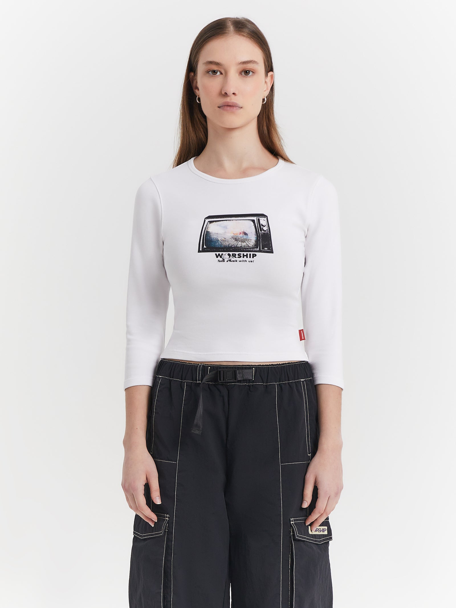 Square Eyes Micro 3/4 Sleeve T-Shirt in White