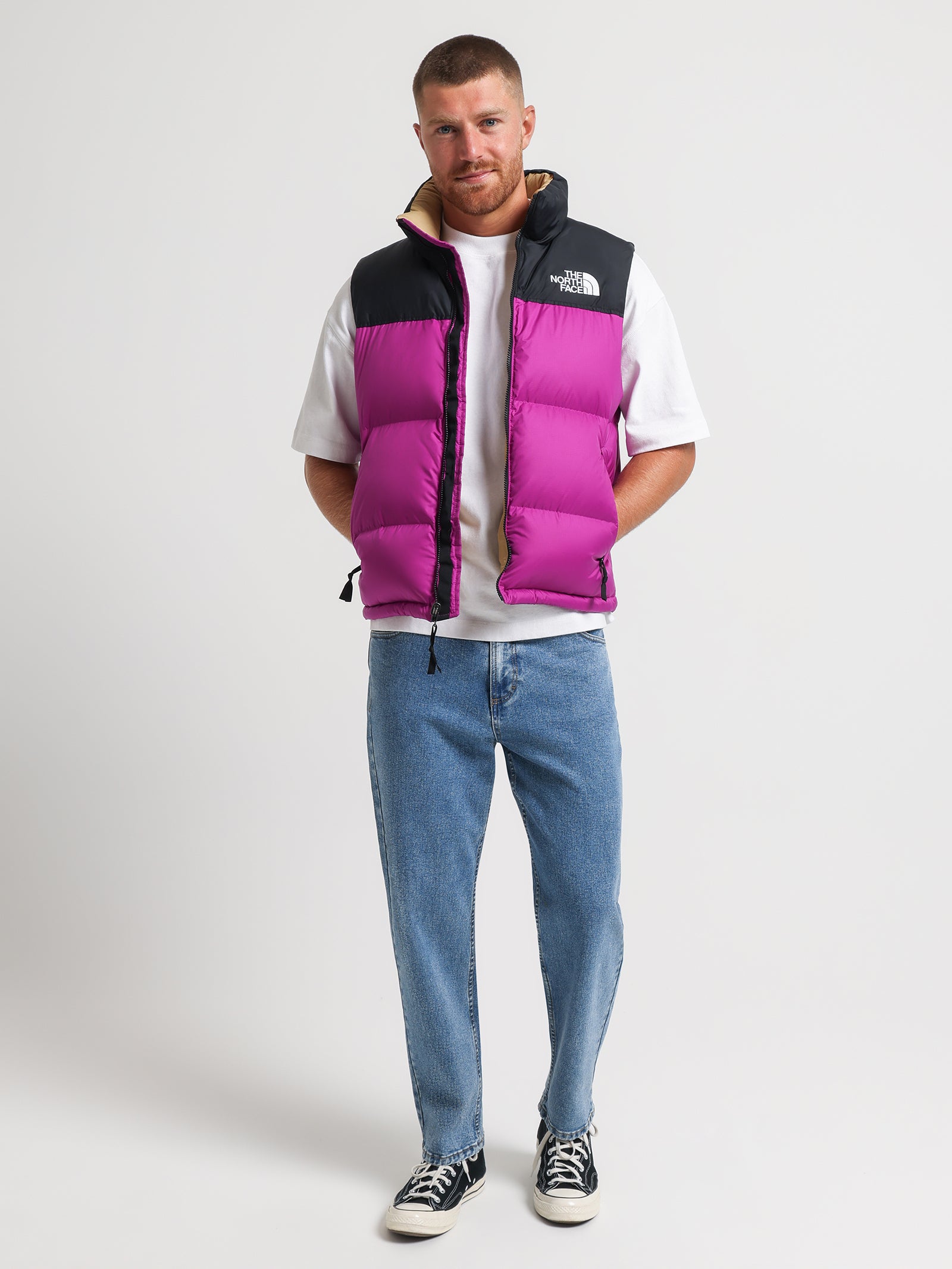 1996 Retro Nuptse Vest in Purple Cactus Flower