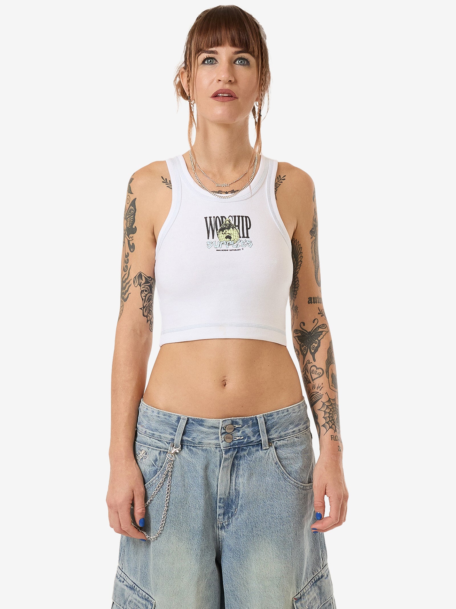 Domination Crop Sport Tank - White