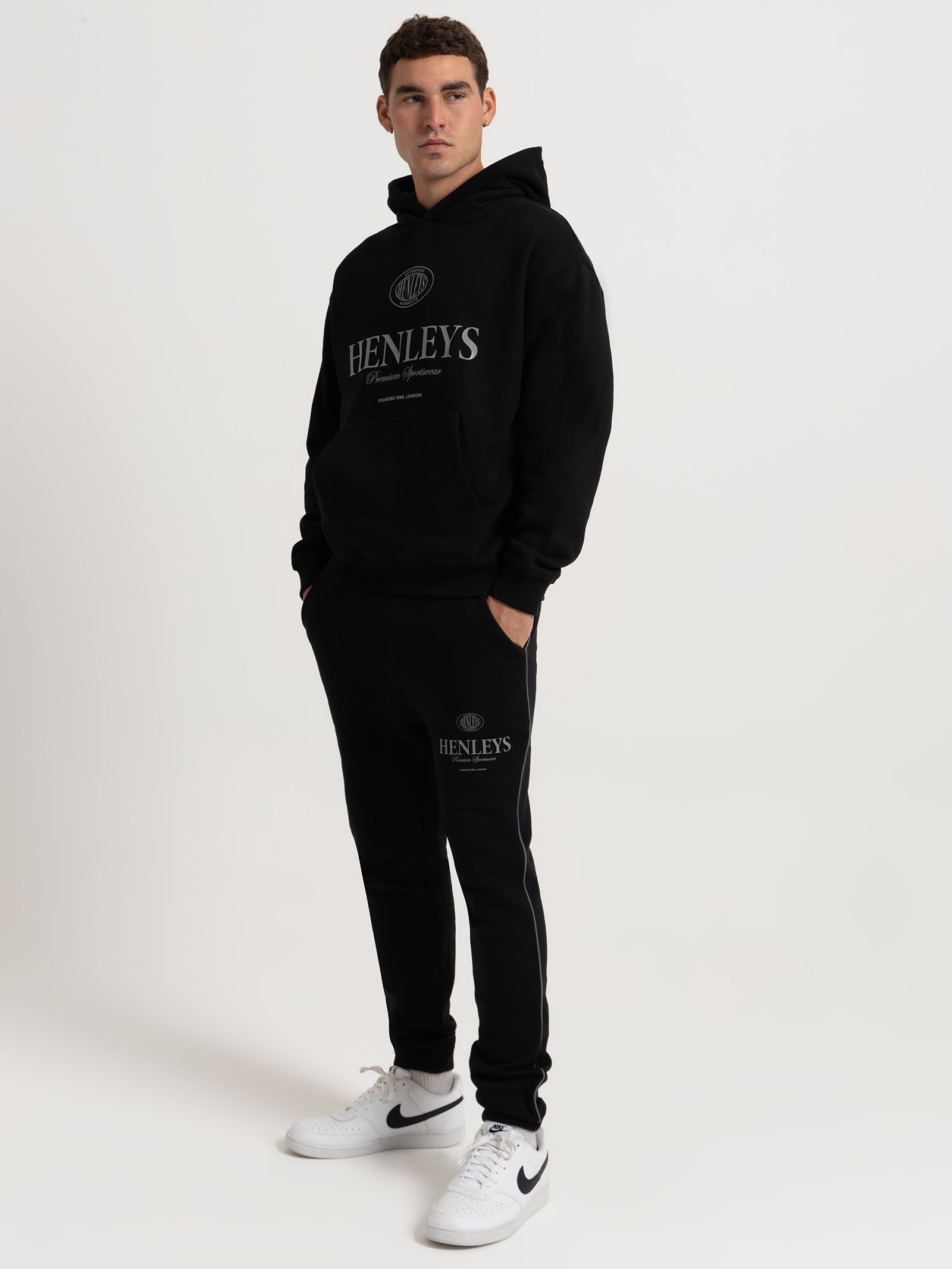 Varsity Reflect Hooded Sweater in Black