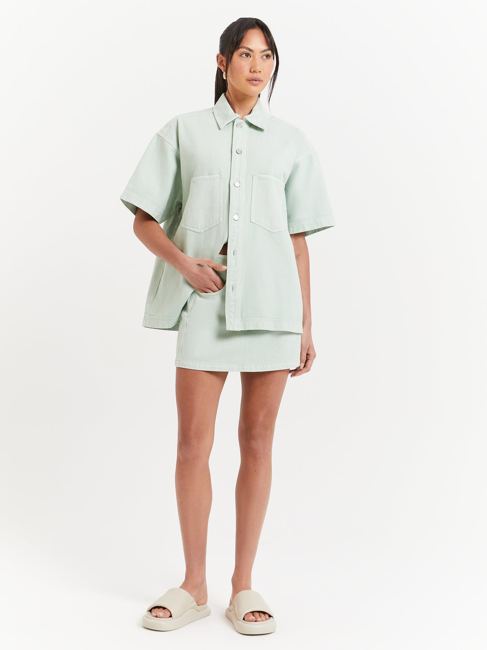 Bonita Micro Mini Skirt in Eucalyptus Green