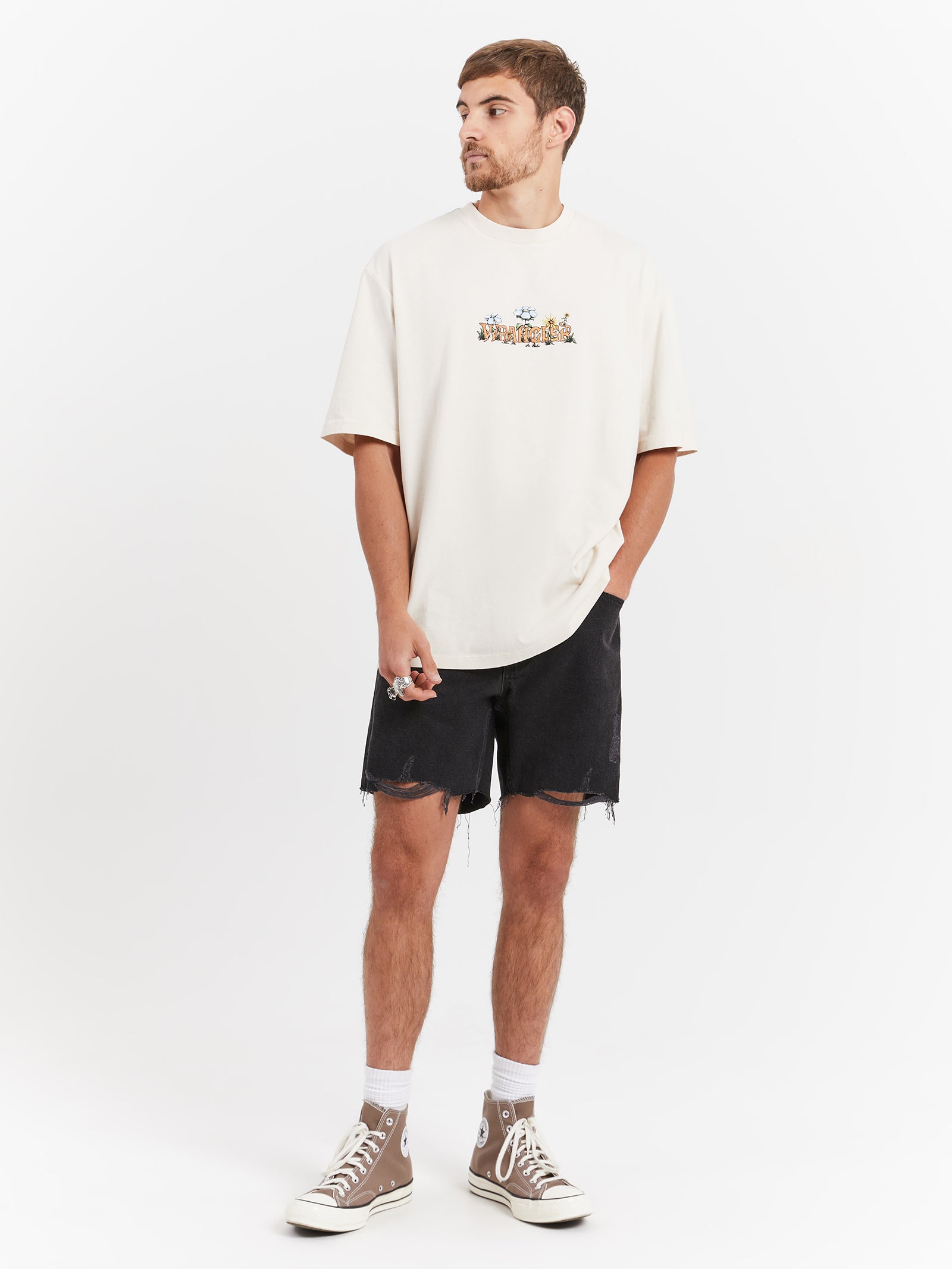 Flowers Slacker T-Shirt in Ecru