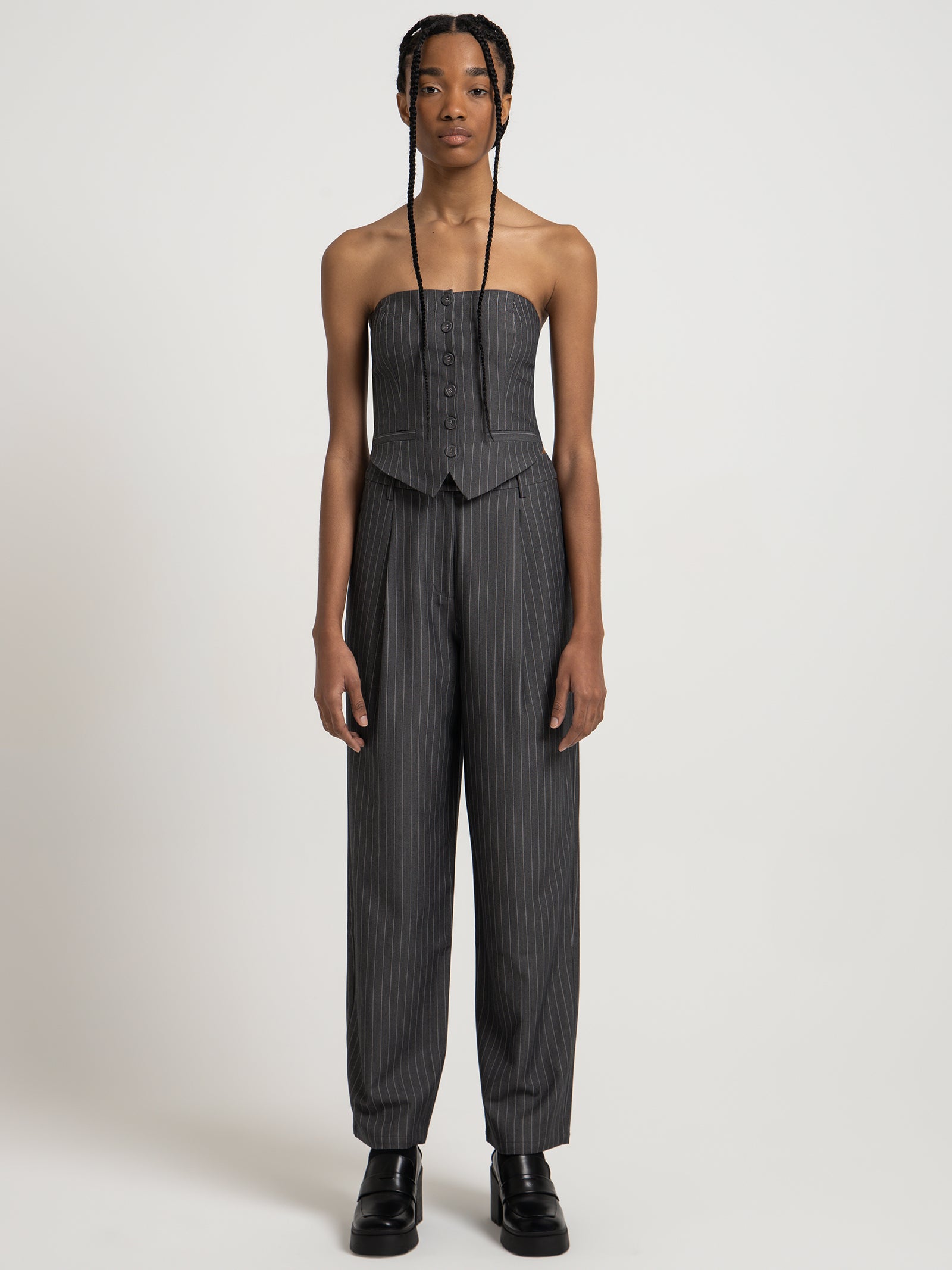 Skye Bodice in Grey Pinstripe