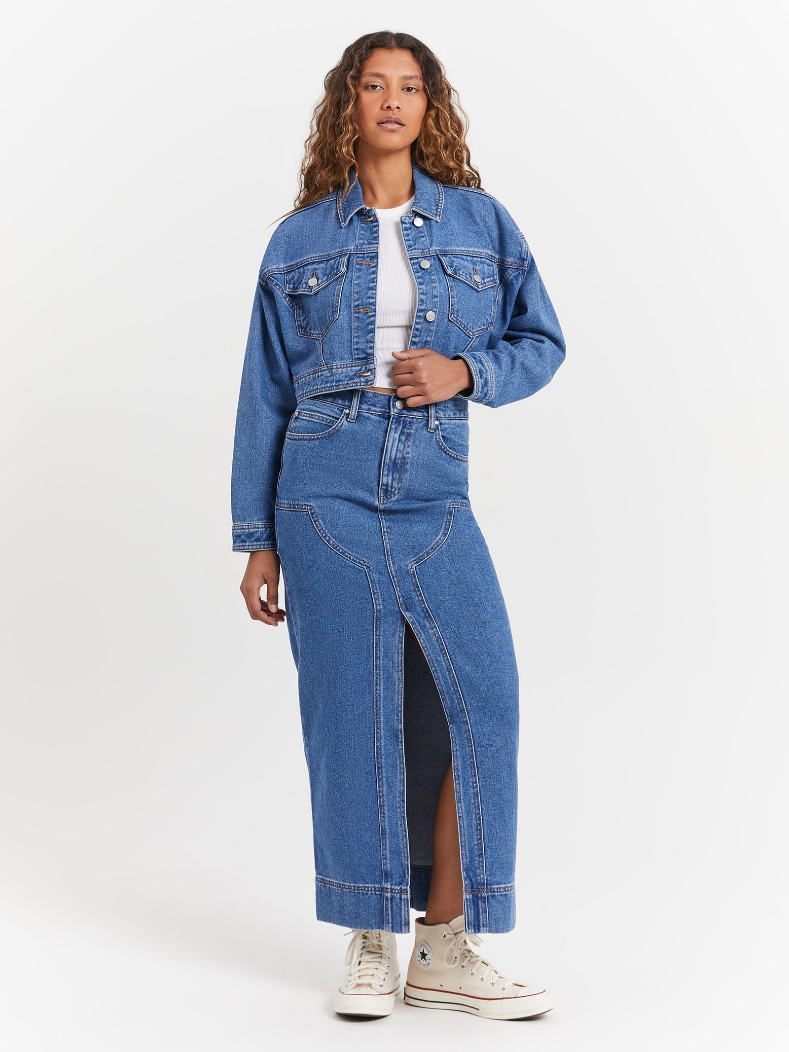 Carrie Cropped Trucker Jacket in River