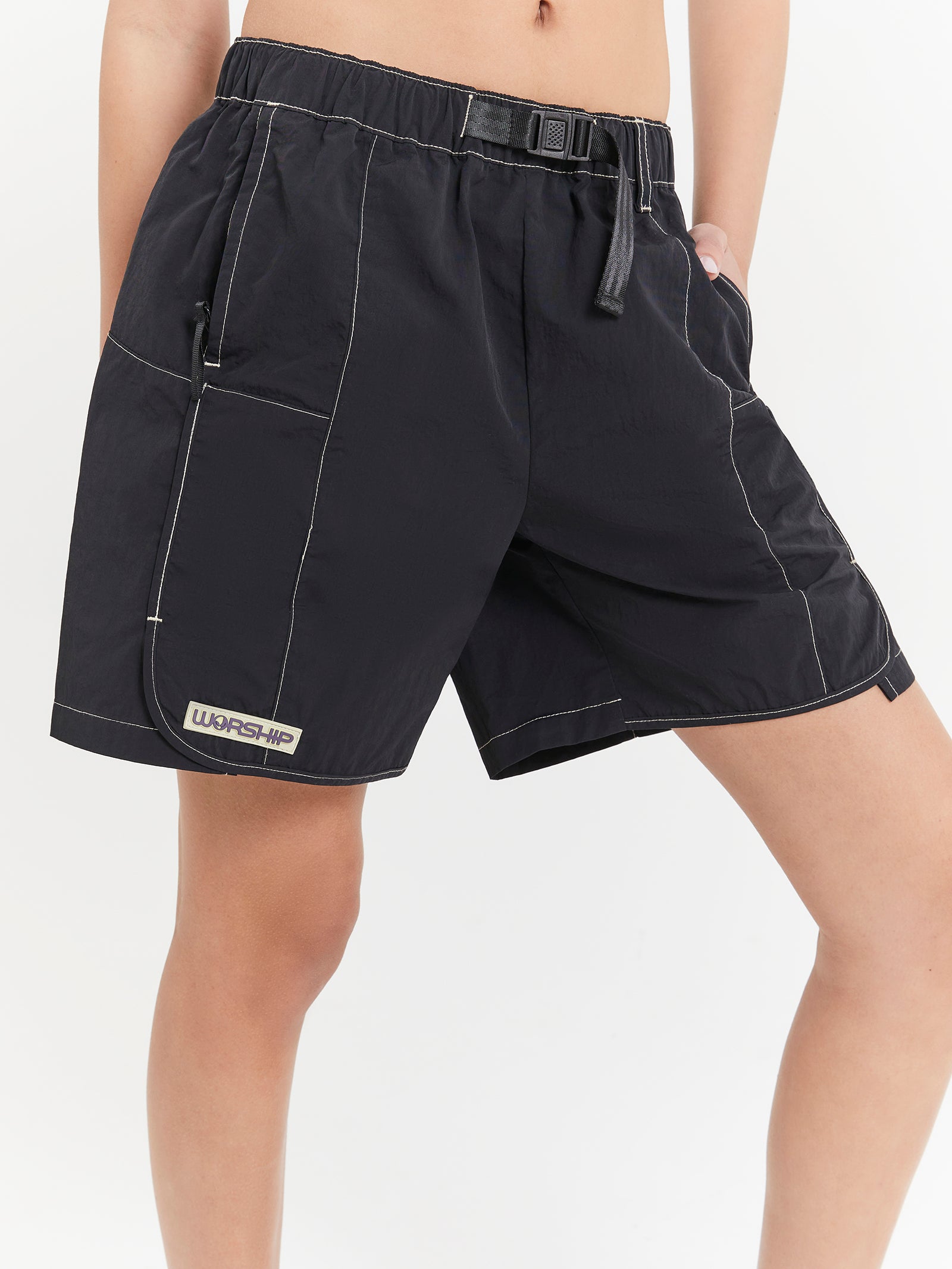 Alienation Nylon Shorts in Washed Black