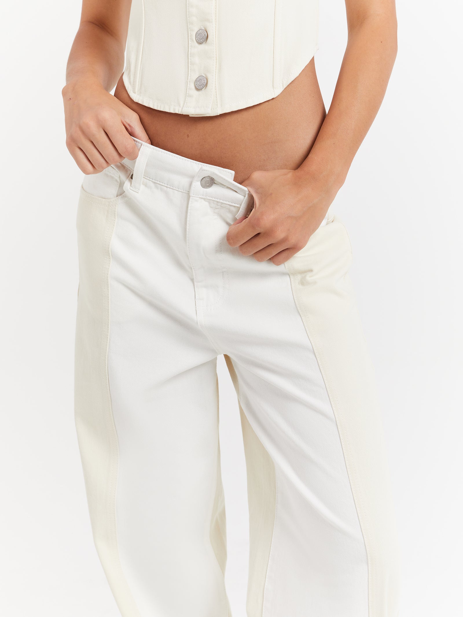 Lenny Low Rise Baggy Pants in Cream & Off White