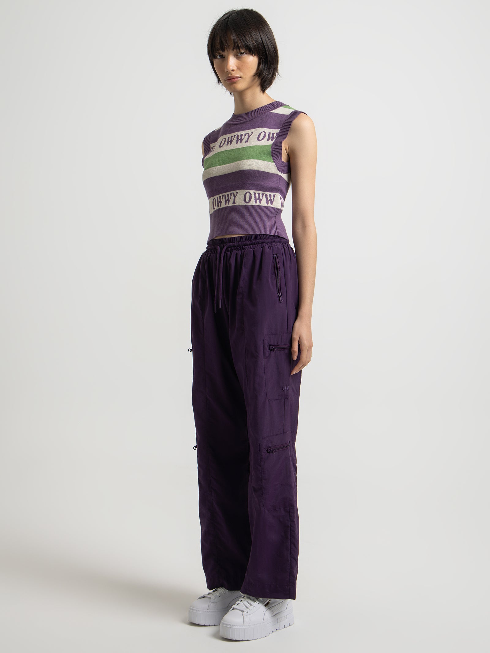 Cargo Nylon Pants in Blackcurrant