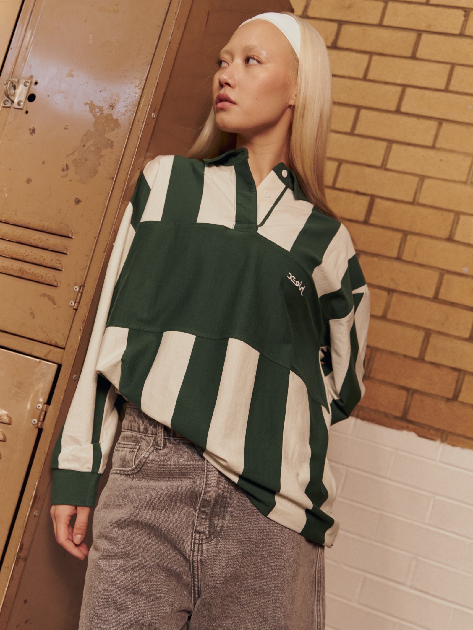 Wide Stripe Oversized Long Sleeve Rugby Top