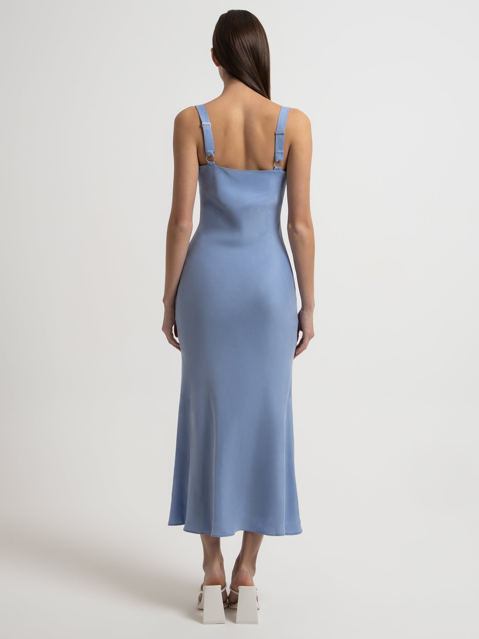 Roni Cupro Slip Dress in Mineral Blue