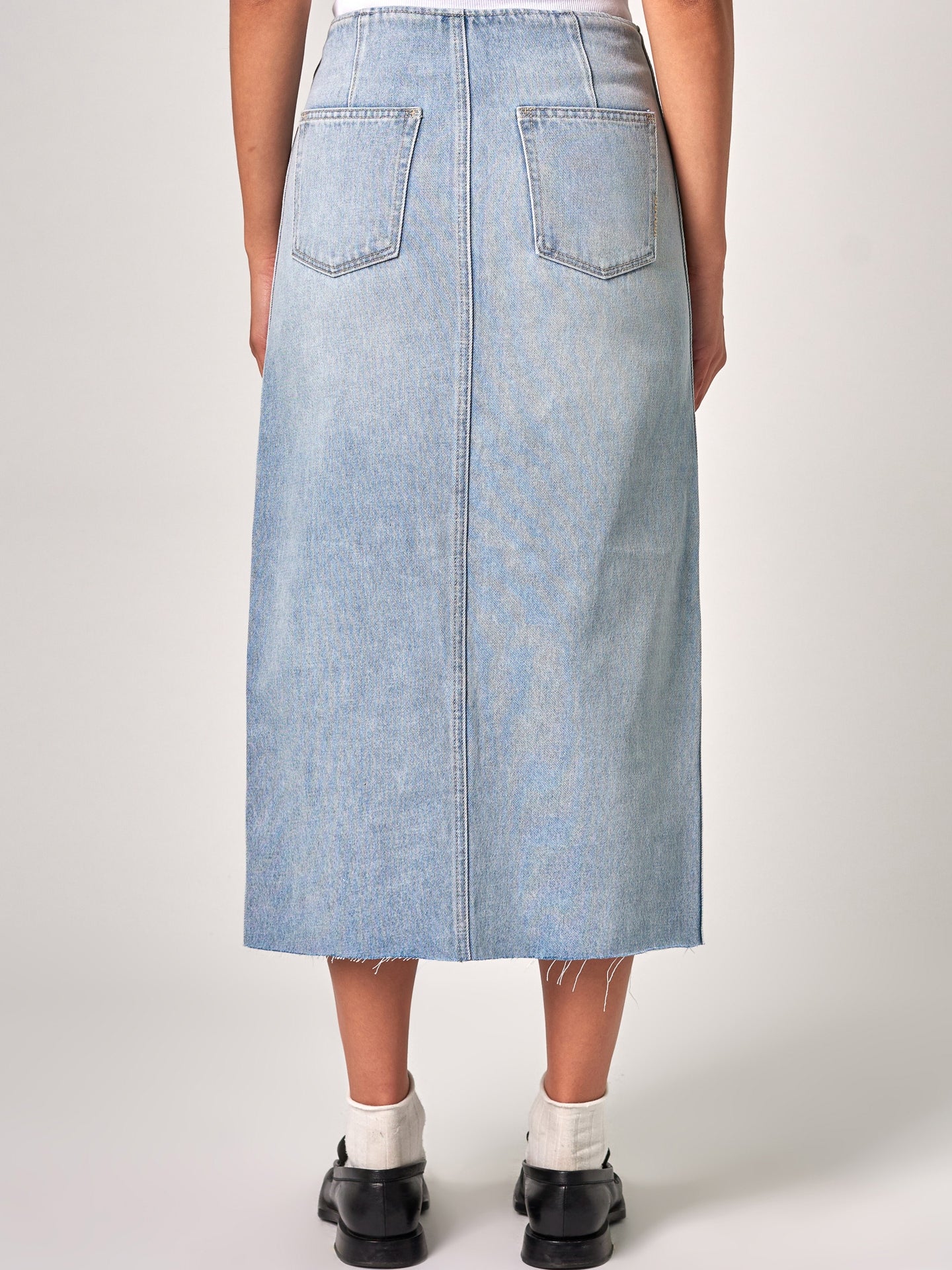 Recut Maxi Denim Skirt in Light Vintage Indigo Blue