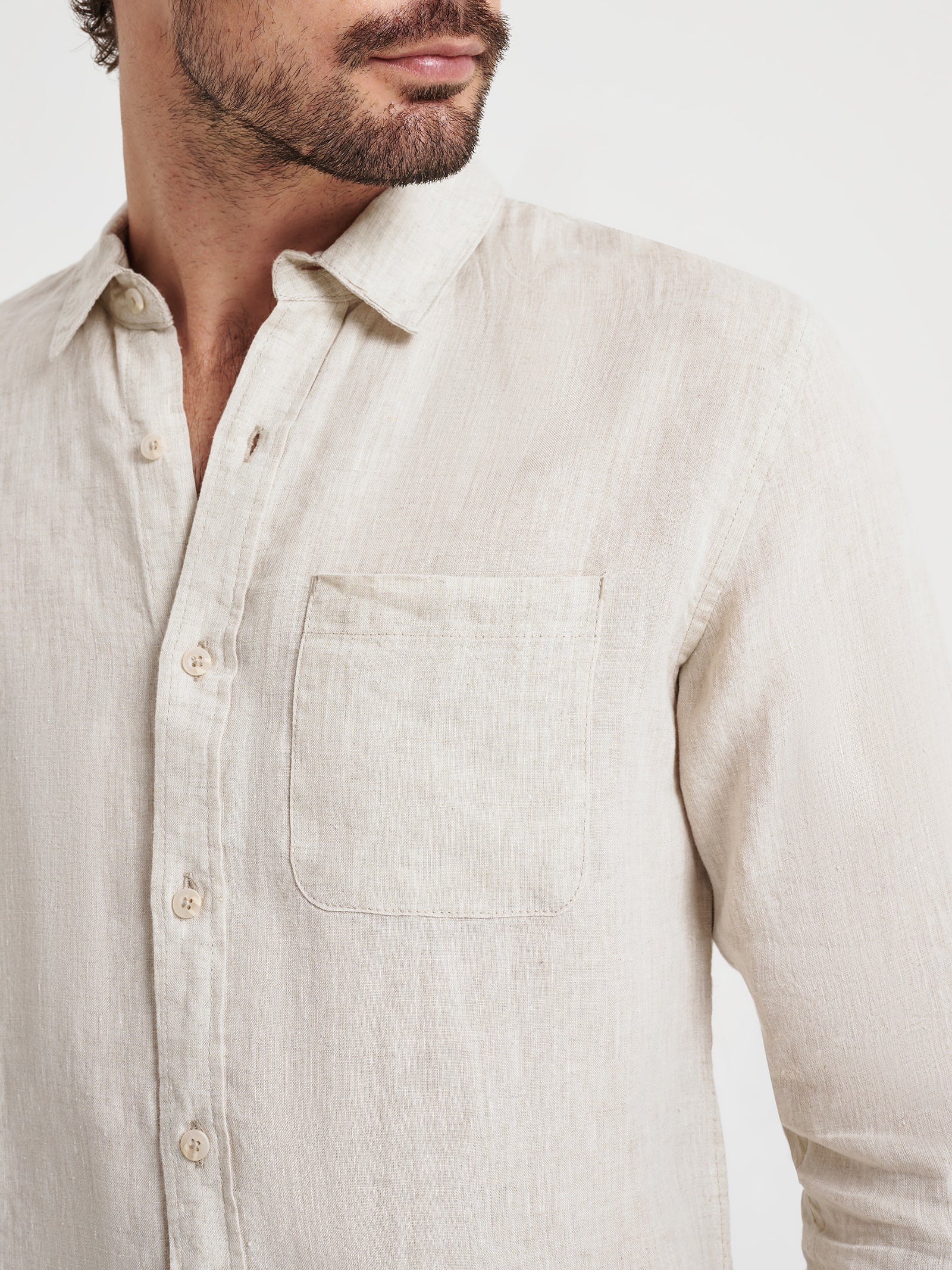 Nero Linen Long Sleeve Shirt in Natural