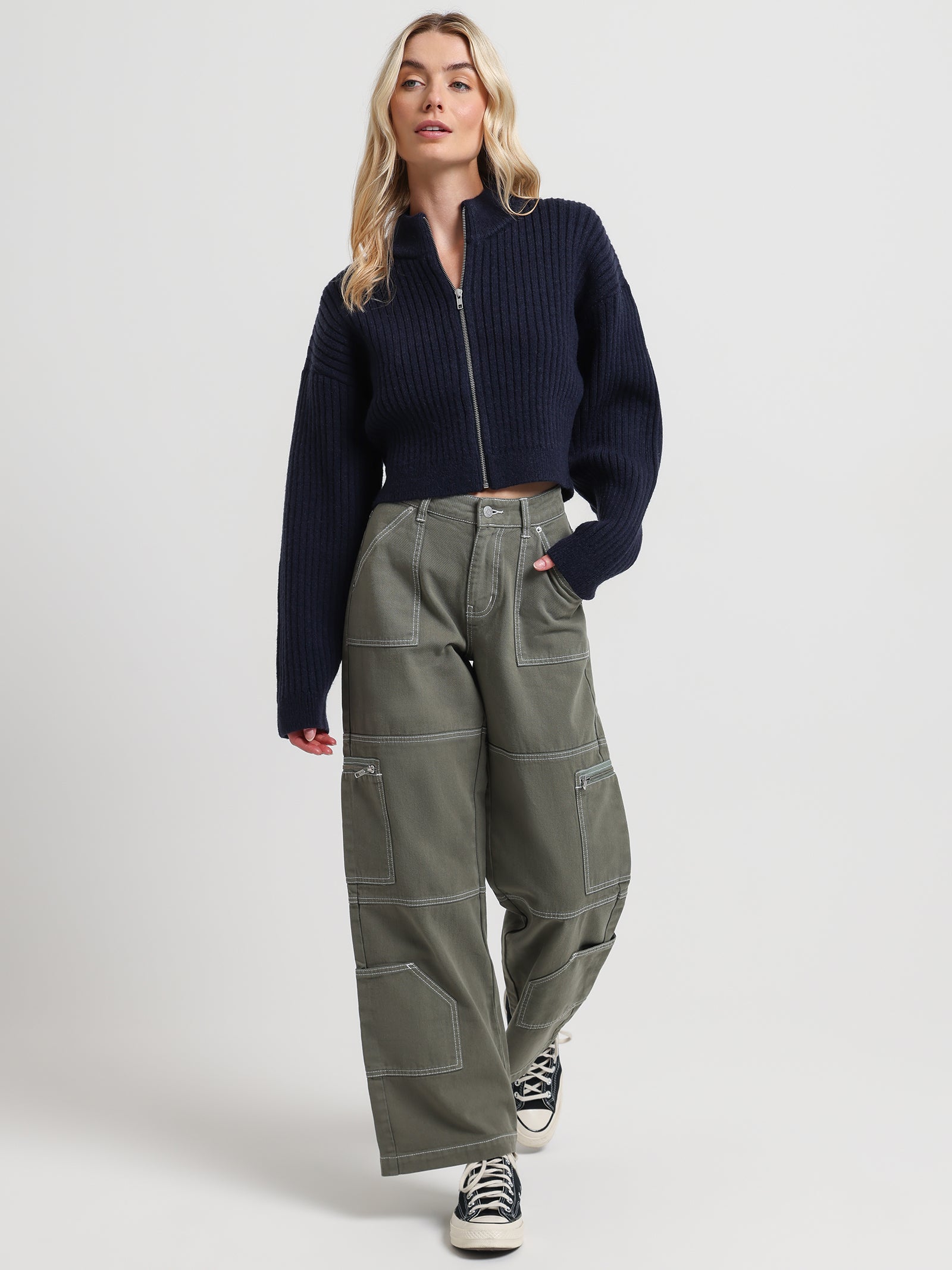 Delphine Low Rise Cargo Pants in Pewter