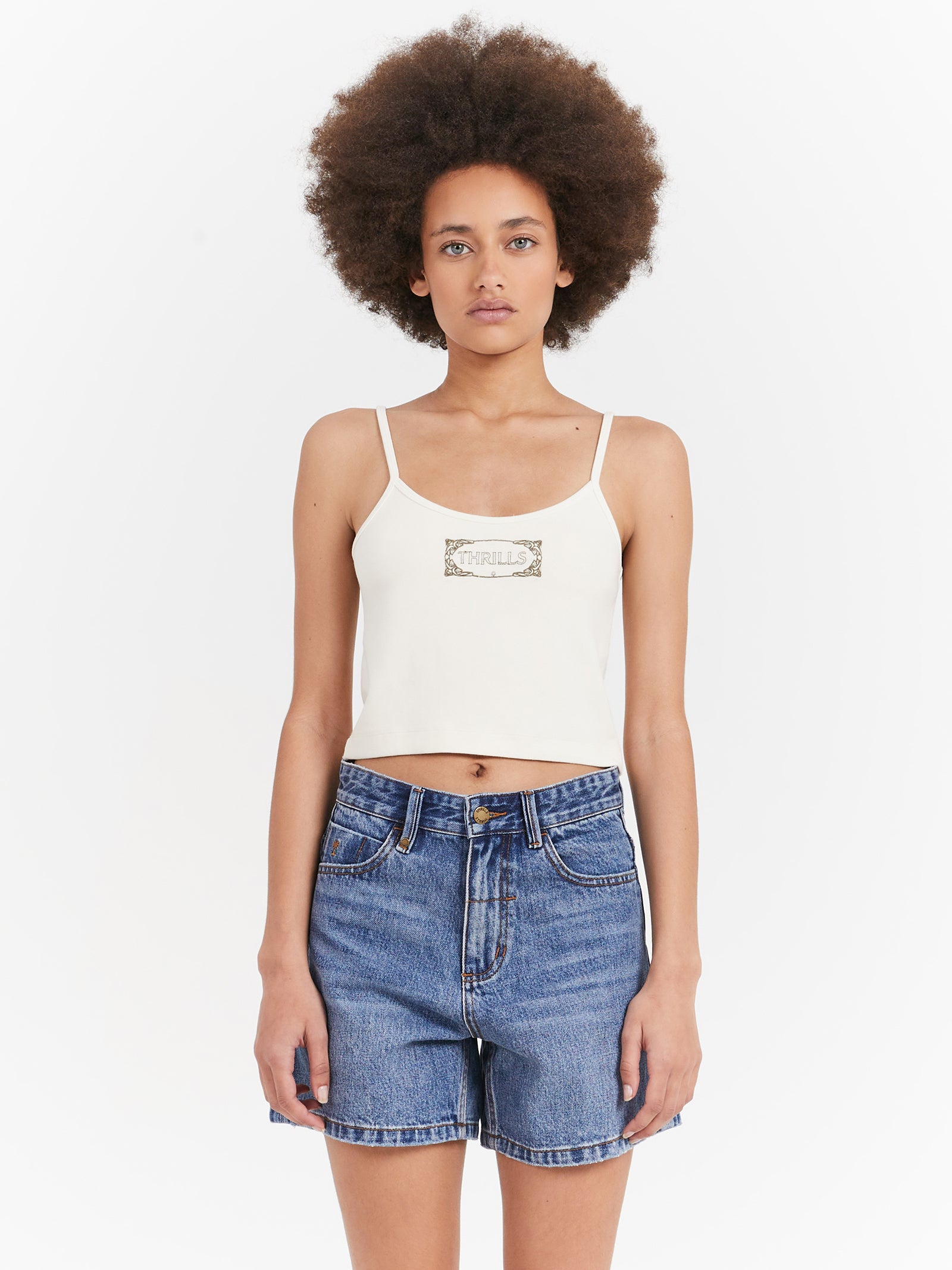 Inlay Crop Bound Tank in Heritage White