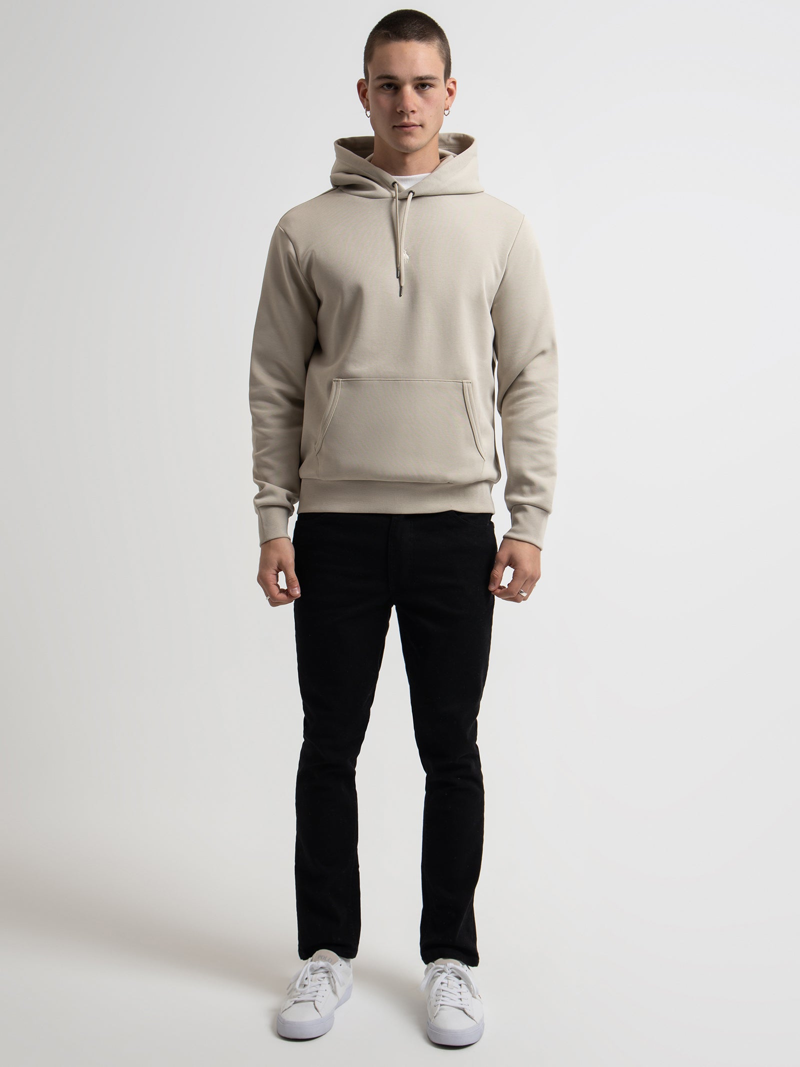 Centre Logo Hoodie in Stone Beige