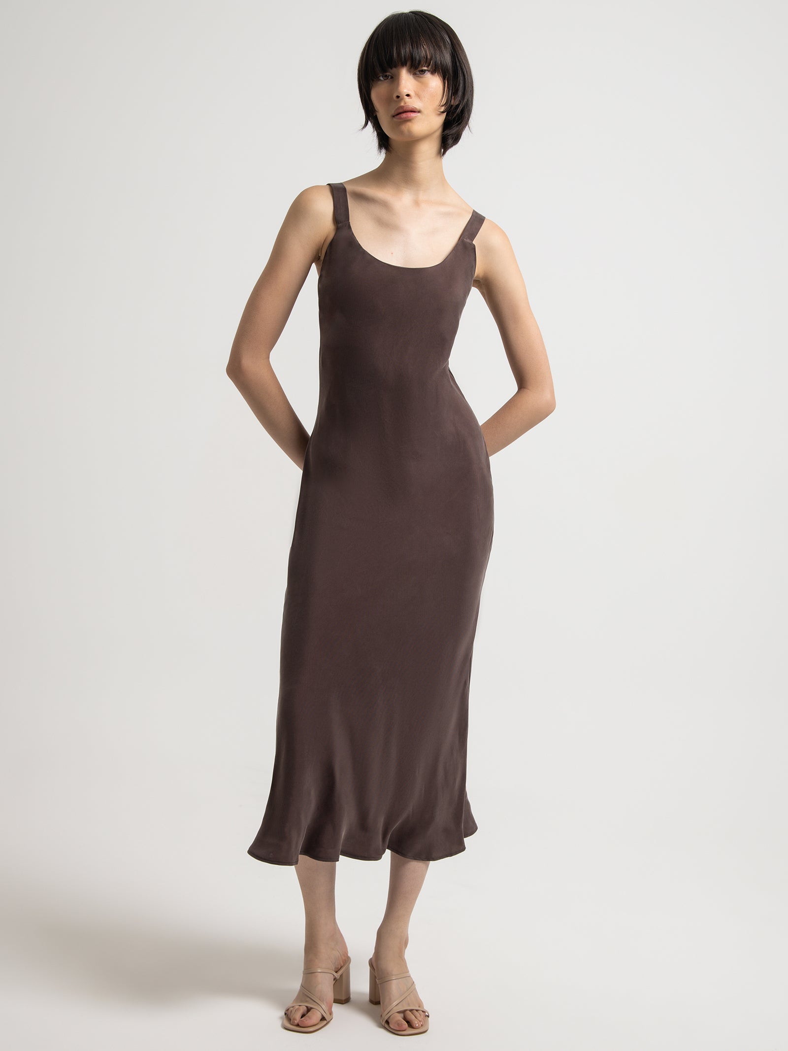 Ren Cupro Slip Dress in Cinder Brown