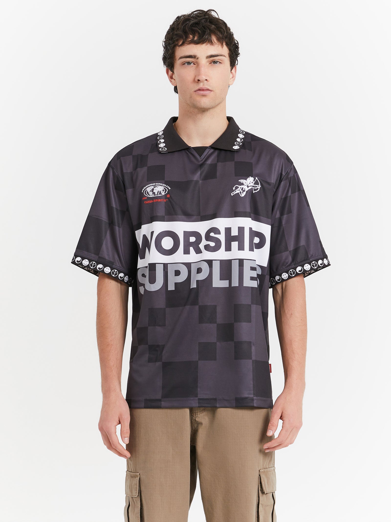 Cherub Check Football Jersey in Black