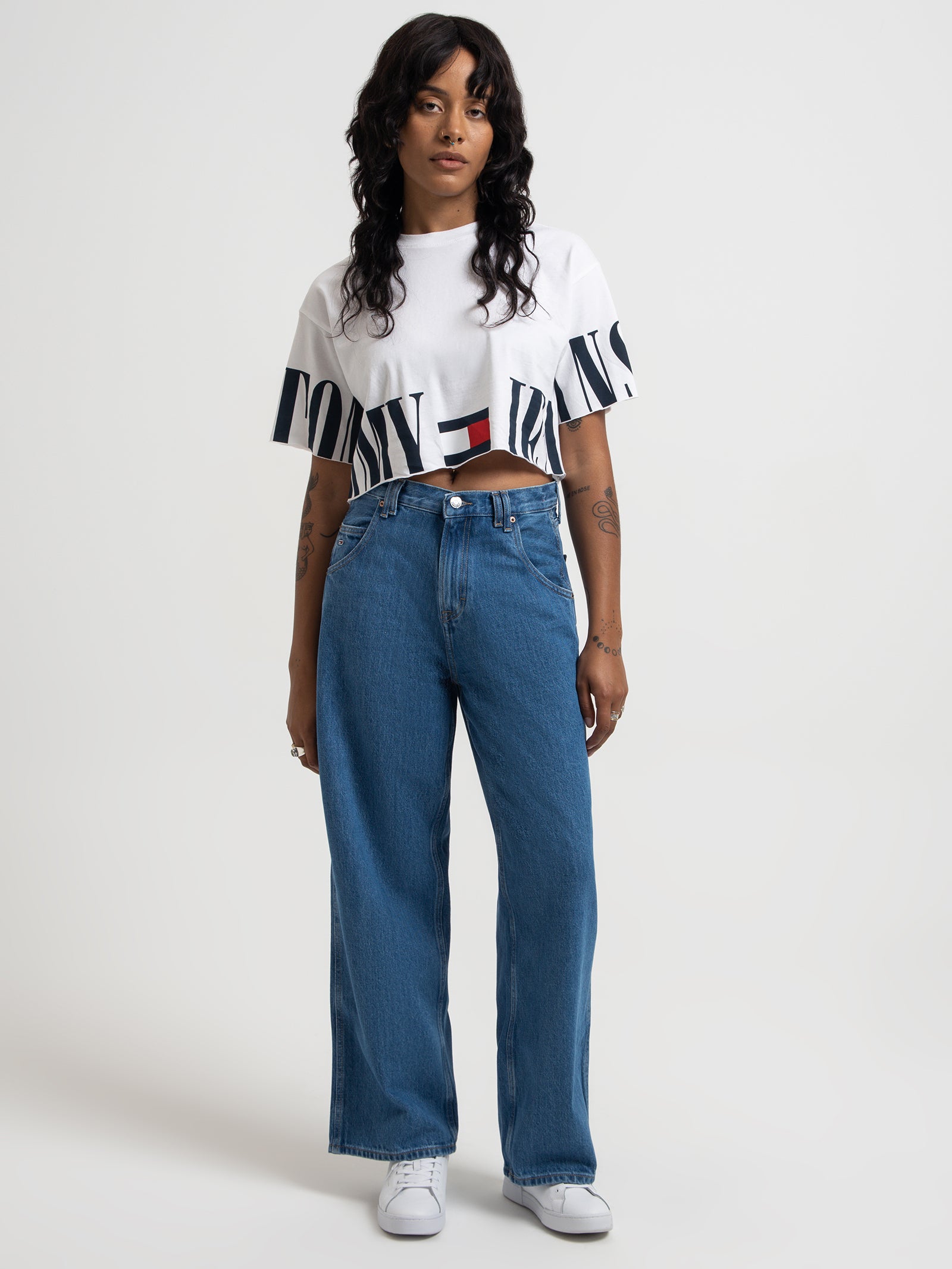 Oversized Crop Archive T-Shirt in White