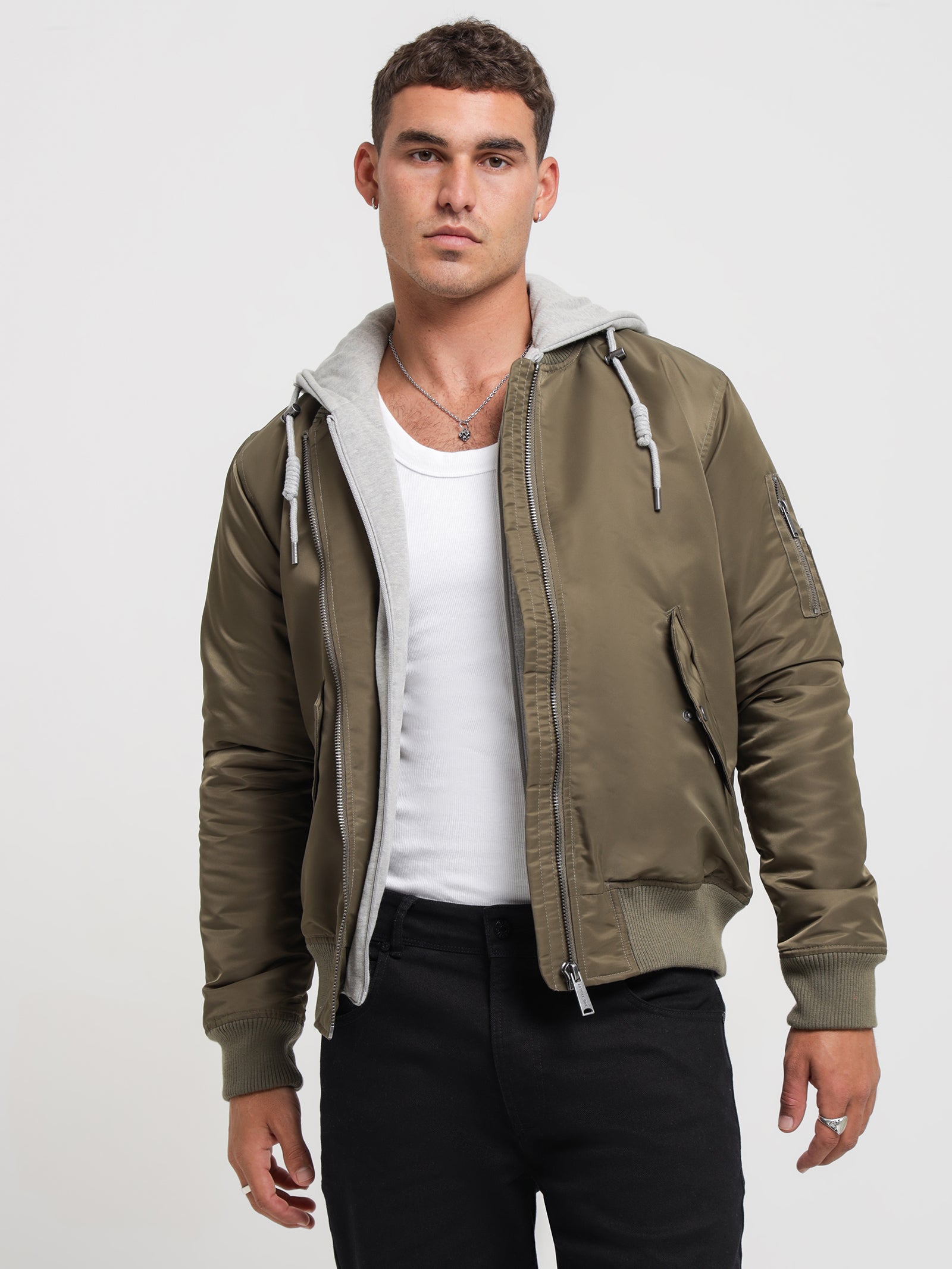 Lennon Hooded Bomber in Olive Green