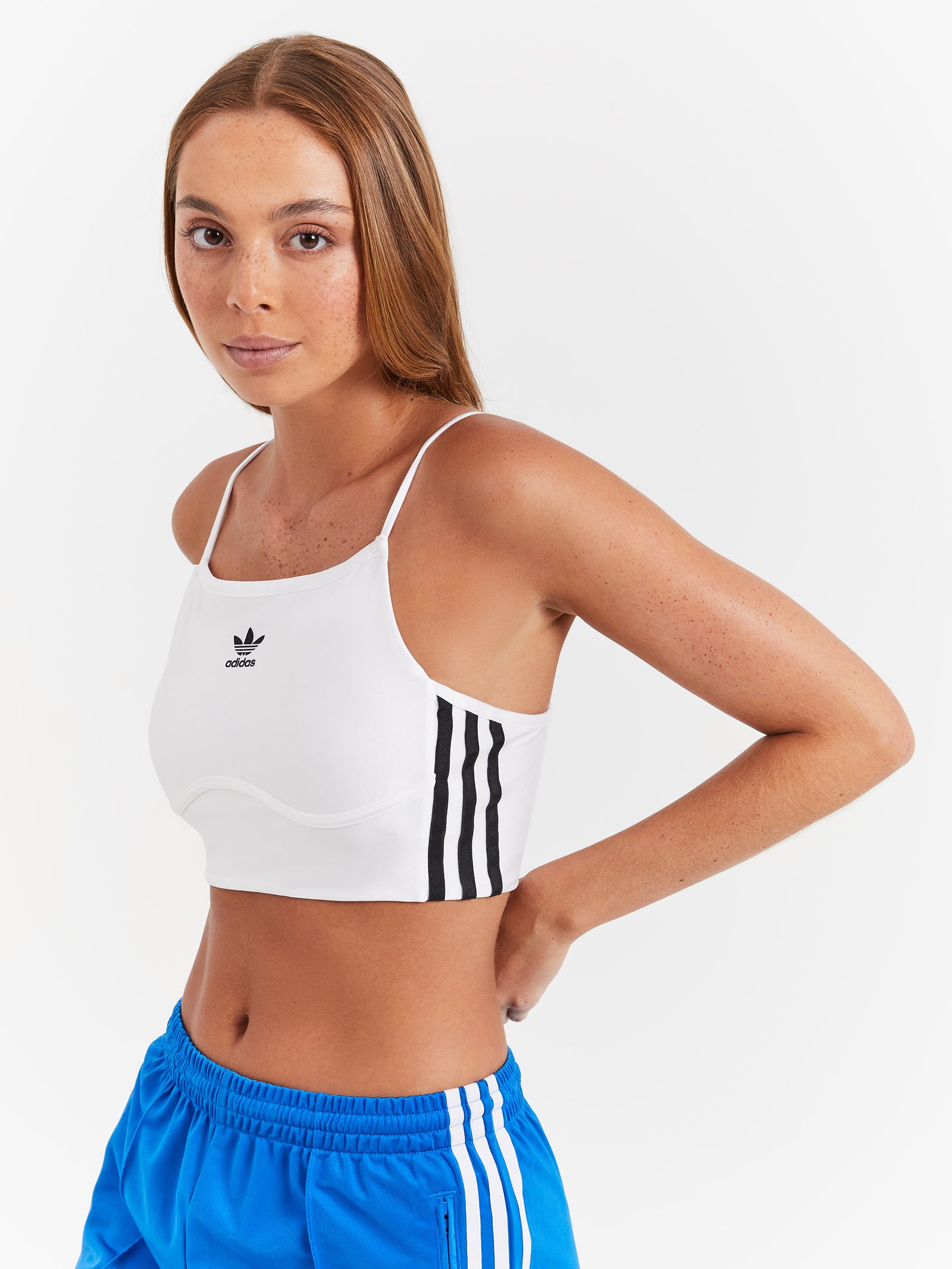 Three Stripe Bra Top in White