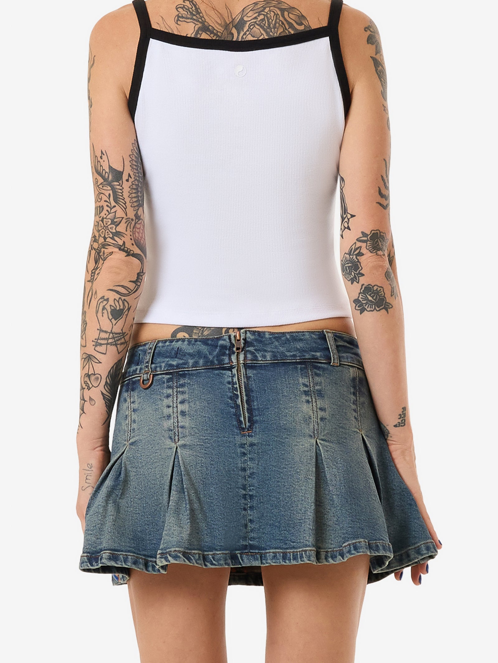 Fast Lane Pleated Denim Mini Skirt