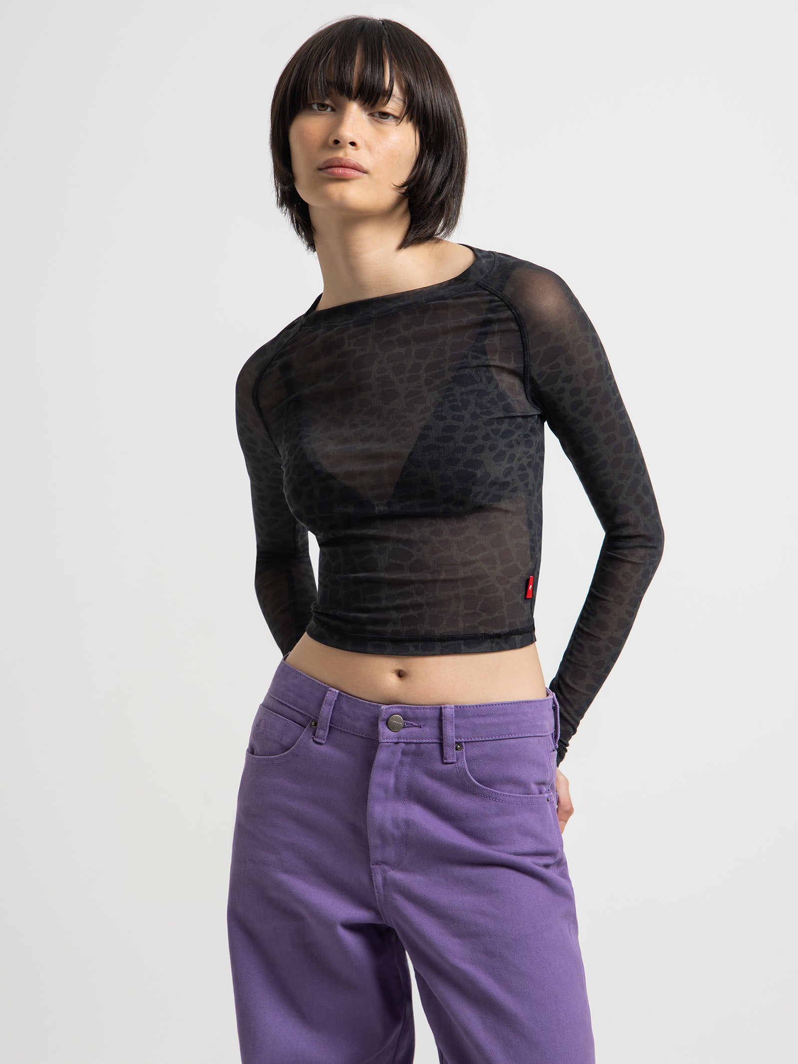 Unhallowed Long Sleeve Mesh Top in Caviar