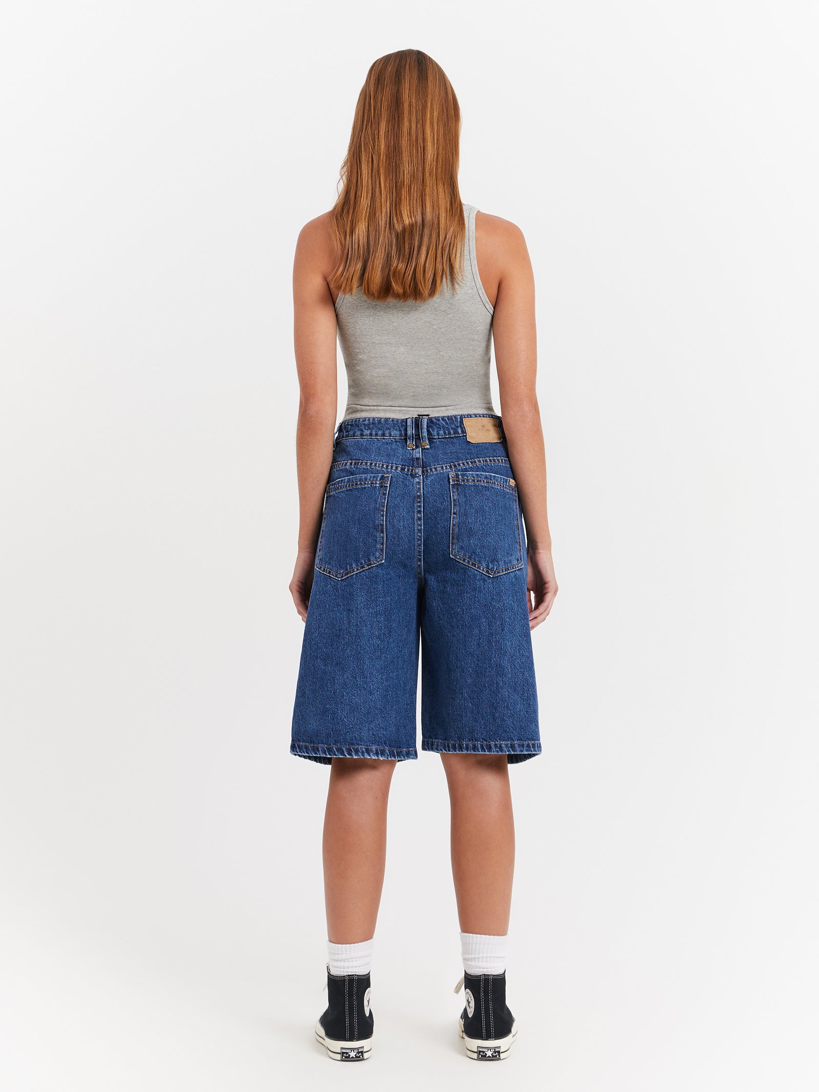 Ronnie Pieced Denim Shorts in Bright Mid Blue