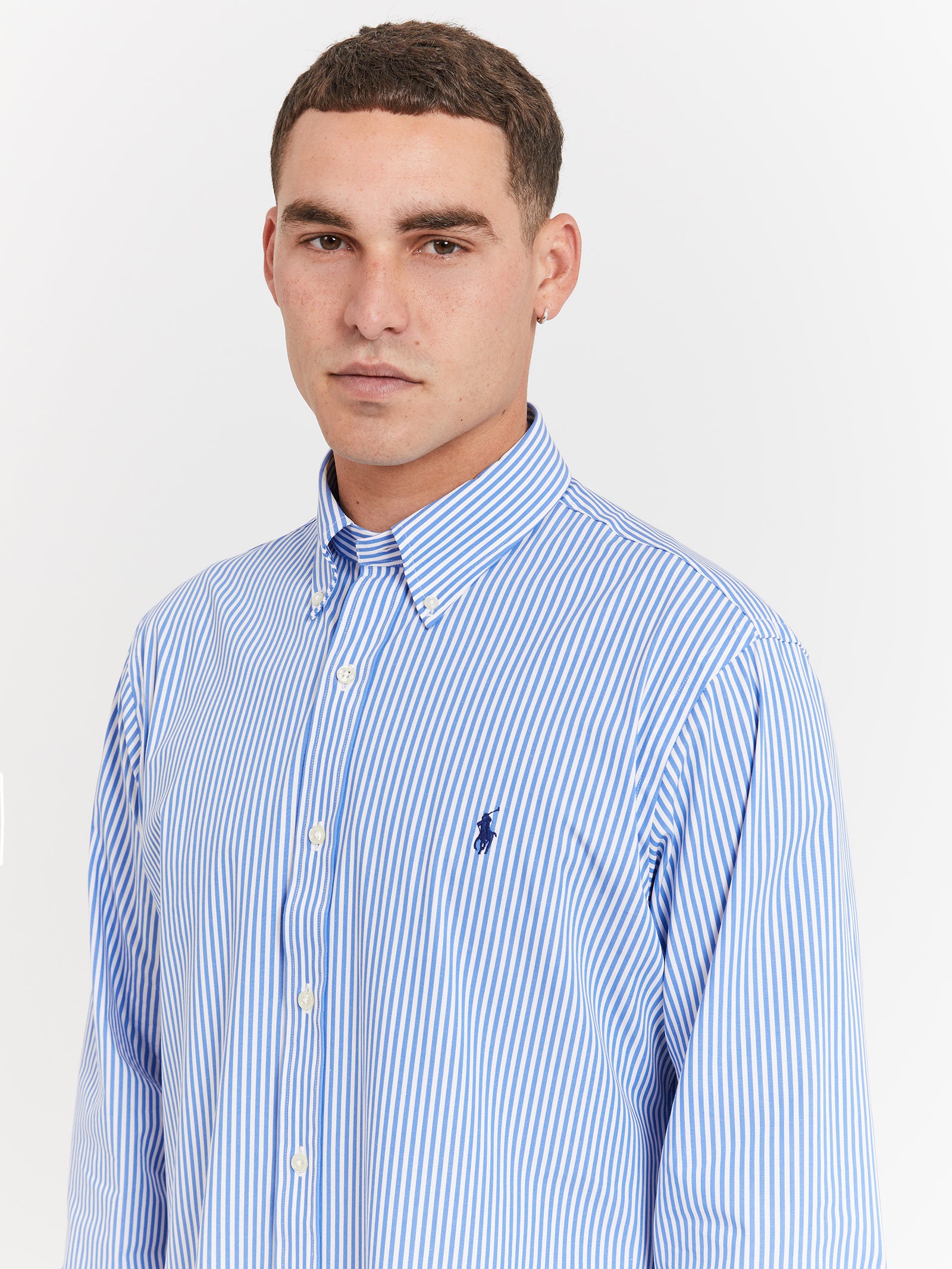 Poplin Sport Shirt in Light Blue & White