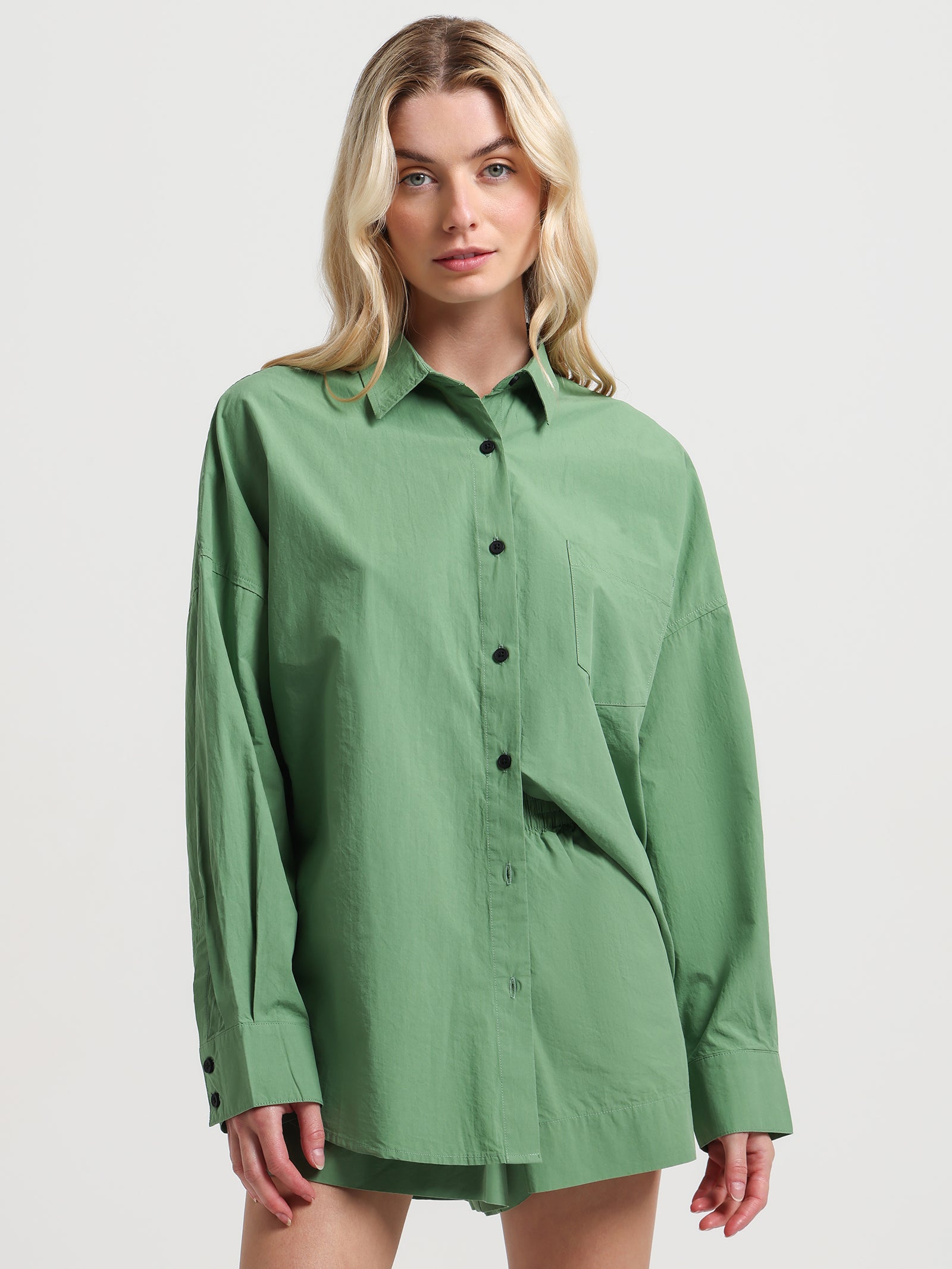 Cruz Poplin Shirt in Lotus Green