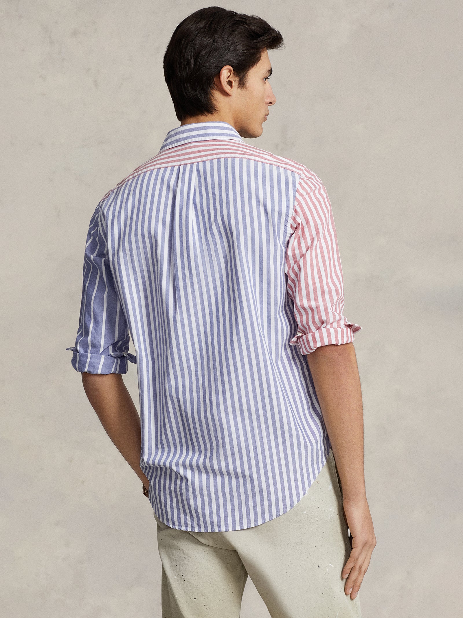 Classic Custom-Fit Oxford Shirt in White, Red & Navy Stripe