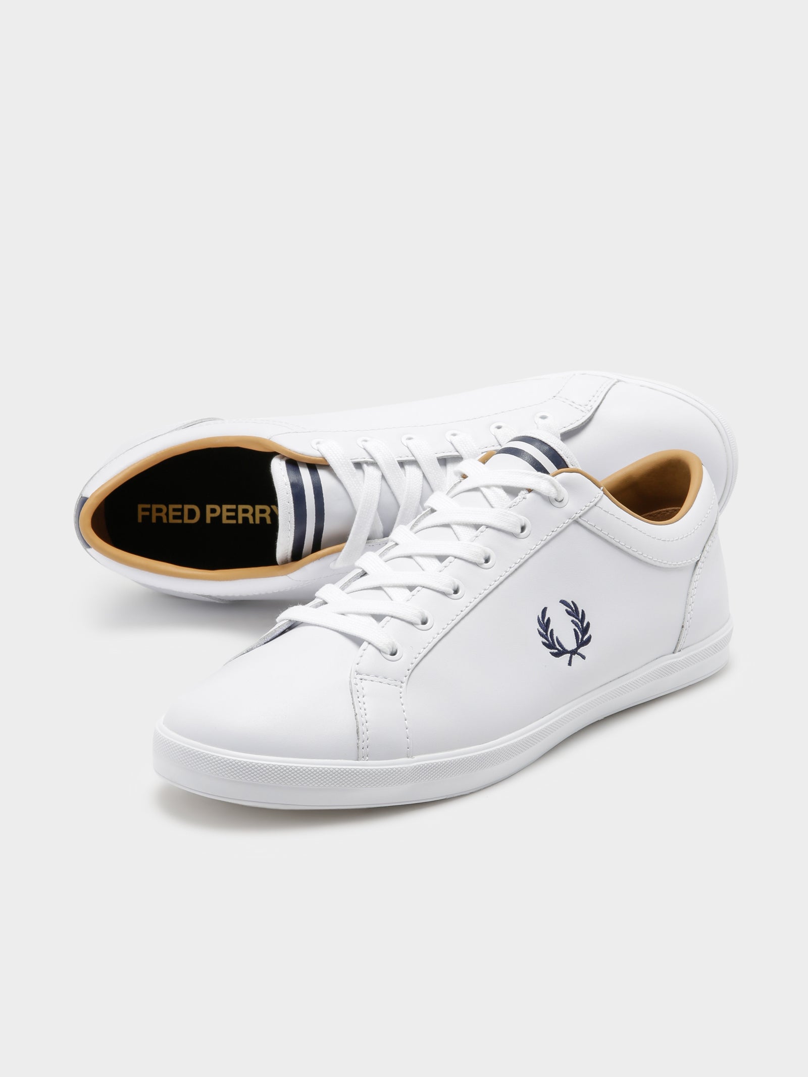 Mens Baseline Leather Sneakers in White & Navy