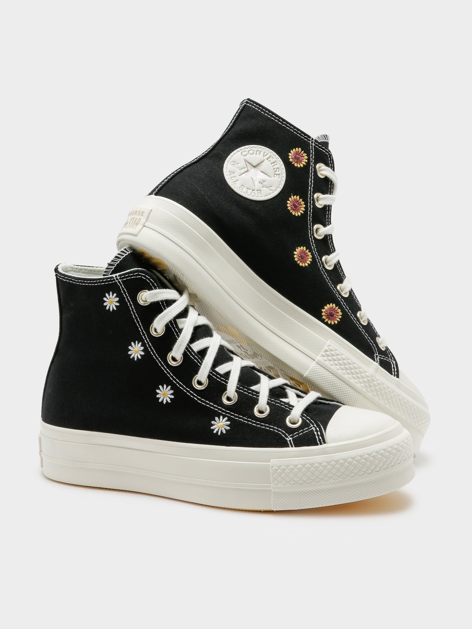 Womens Chuck Taylor Festive Florals High Top Sneakers in Black & White