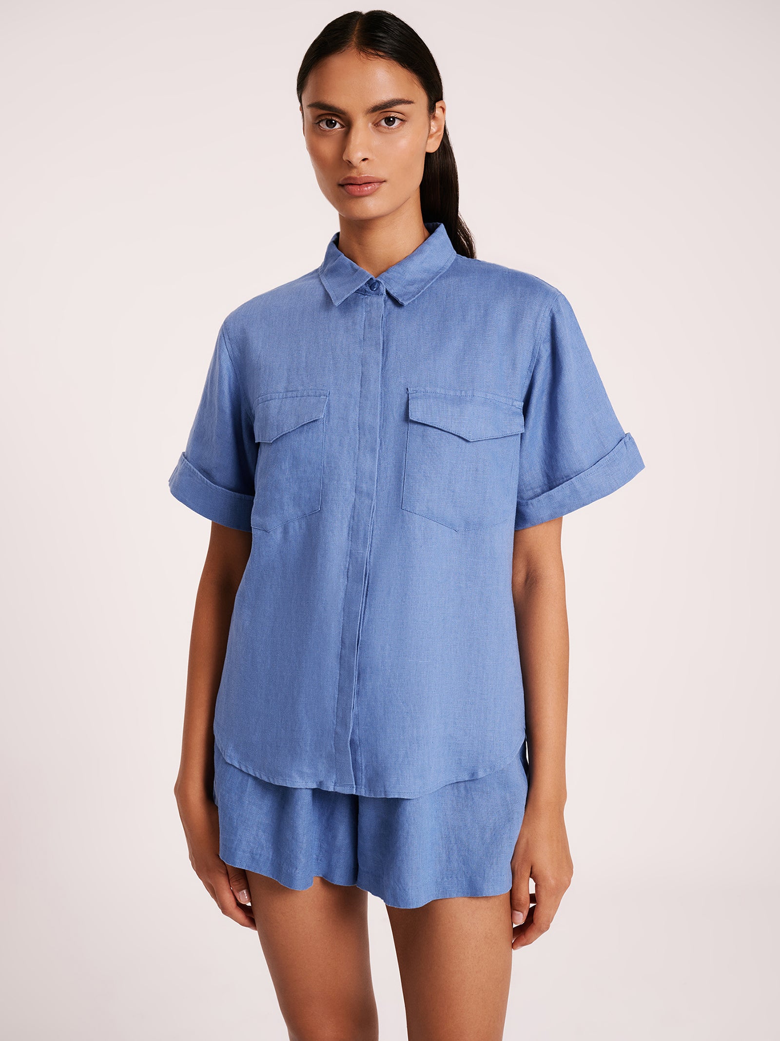 Desi Linen Shirt in Cerulean