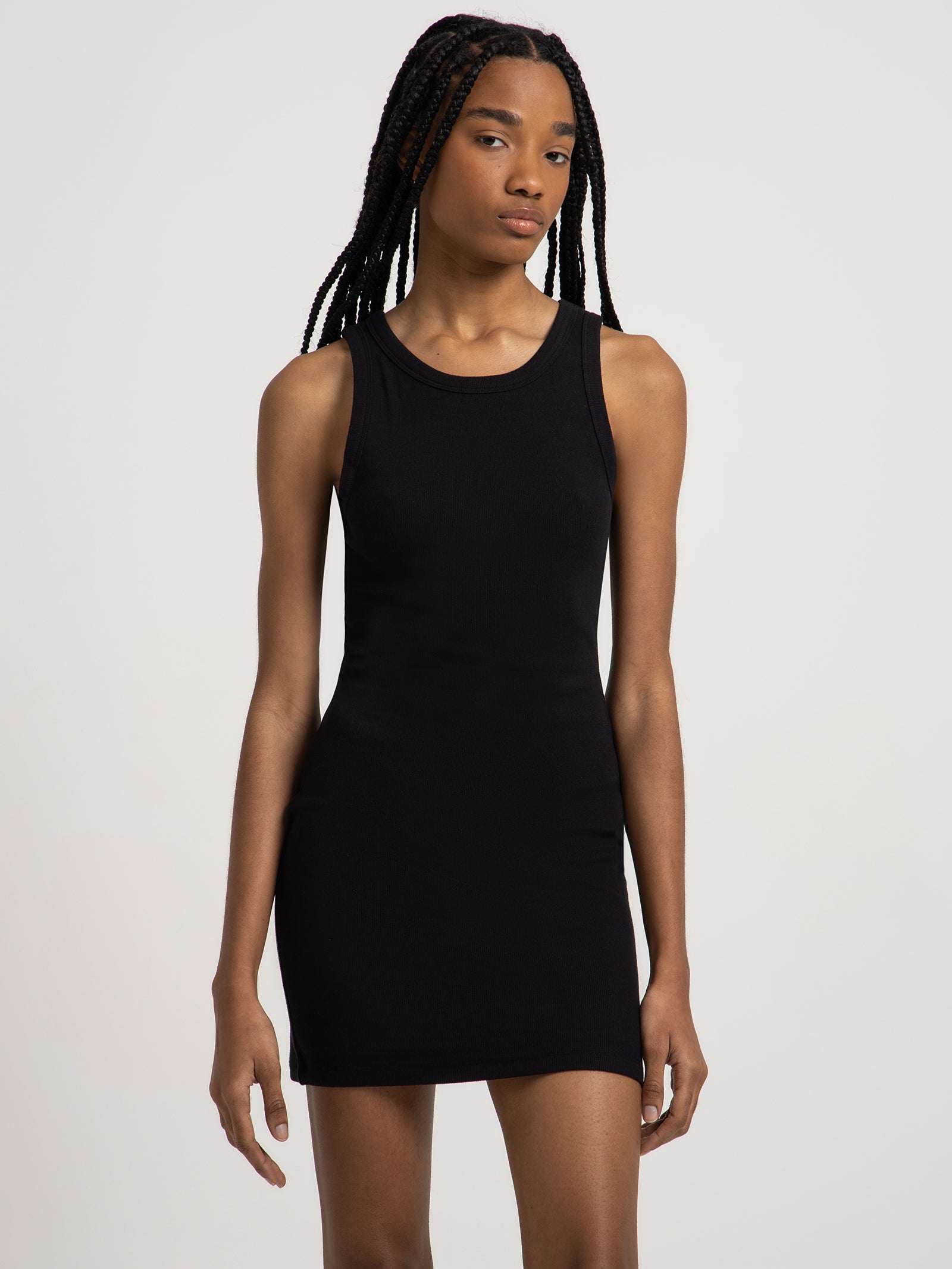 Molly High Neck Rib Dress in Black