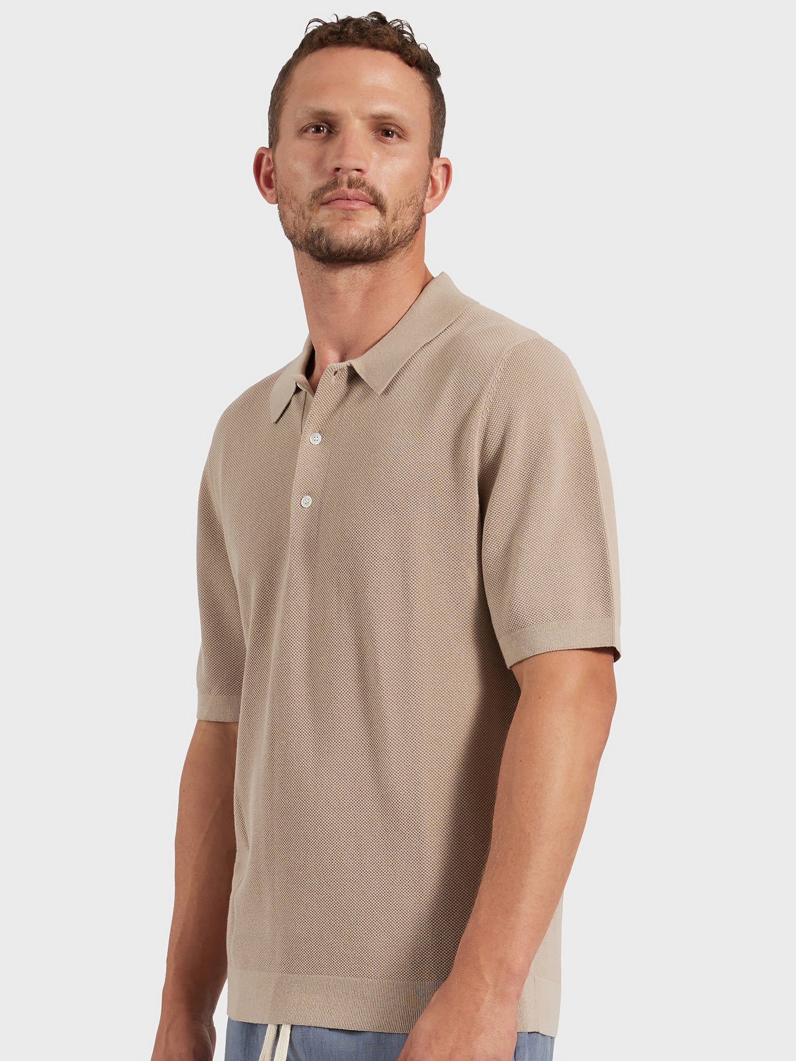 Riley Knit Polo in Warm Sand