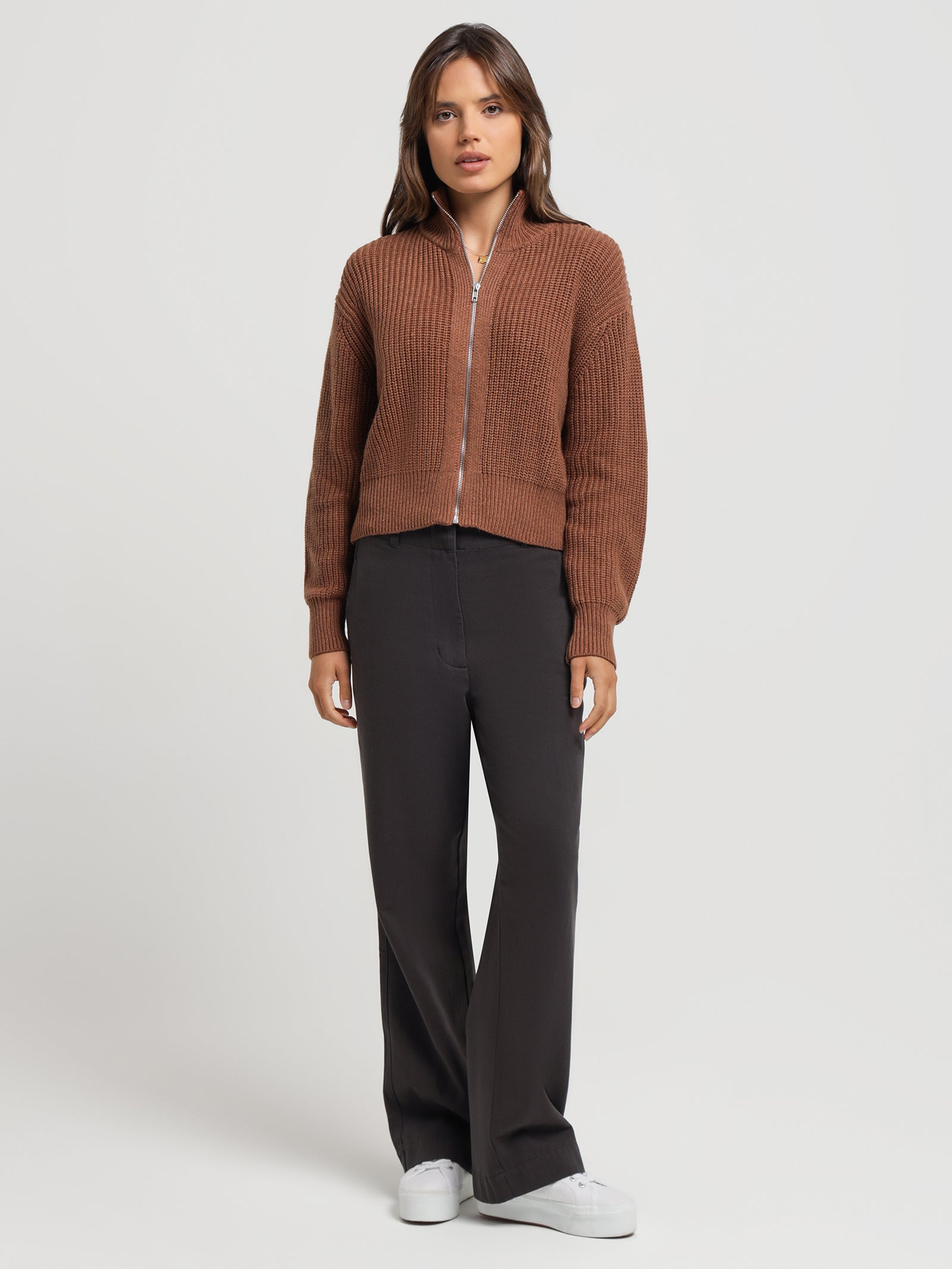 Delmar Zip Front Knit in Terracotta