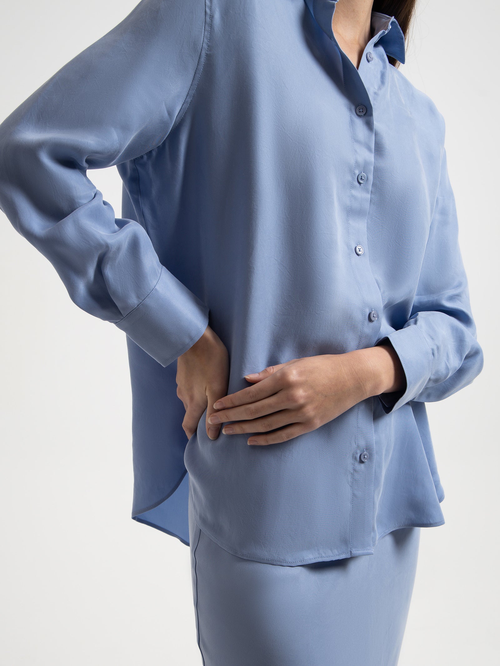 Rika Cupro Shirt in Mineral Blue