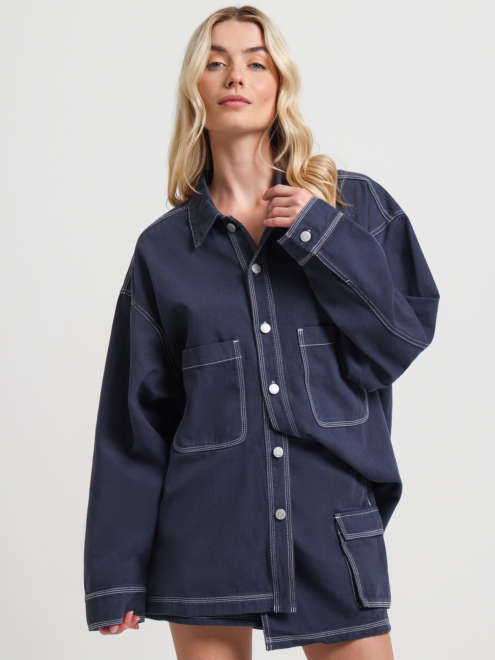 Delphine Shacket in Indigo