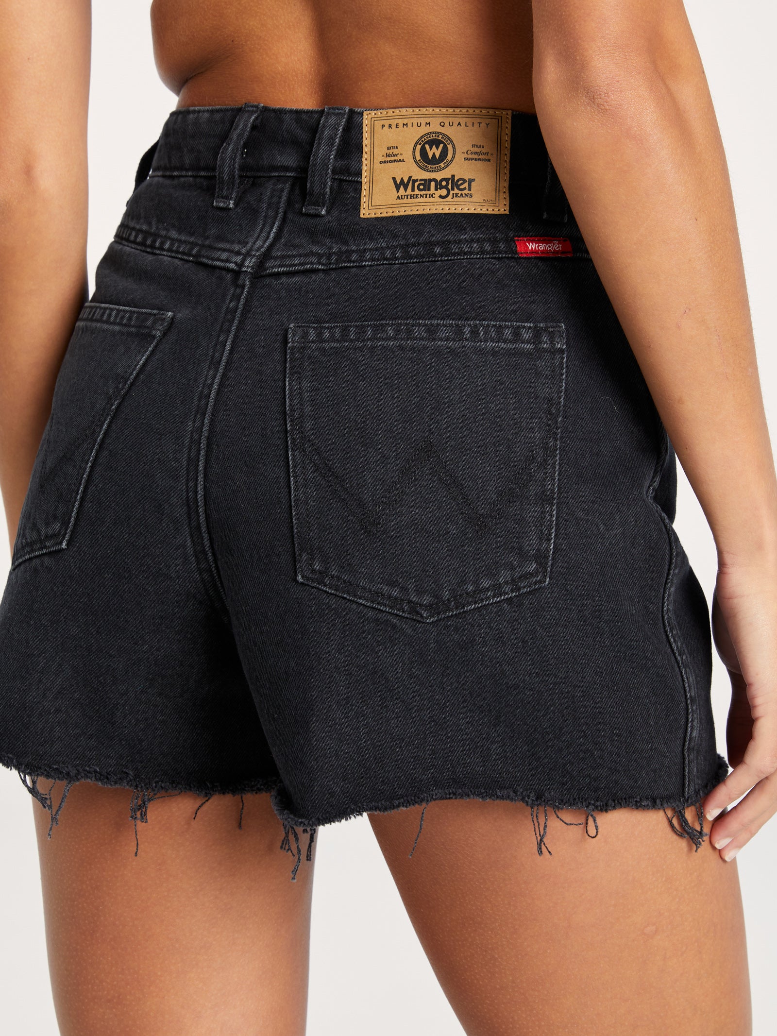 Hi Bells Cut-Off Denim Shorts in Charred Black