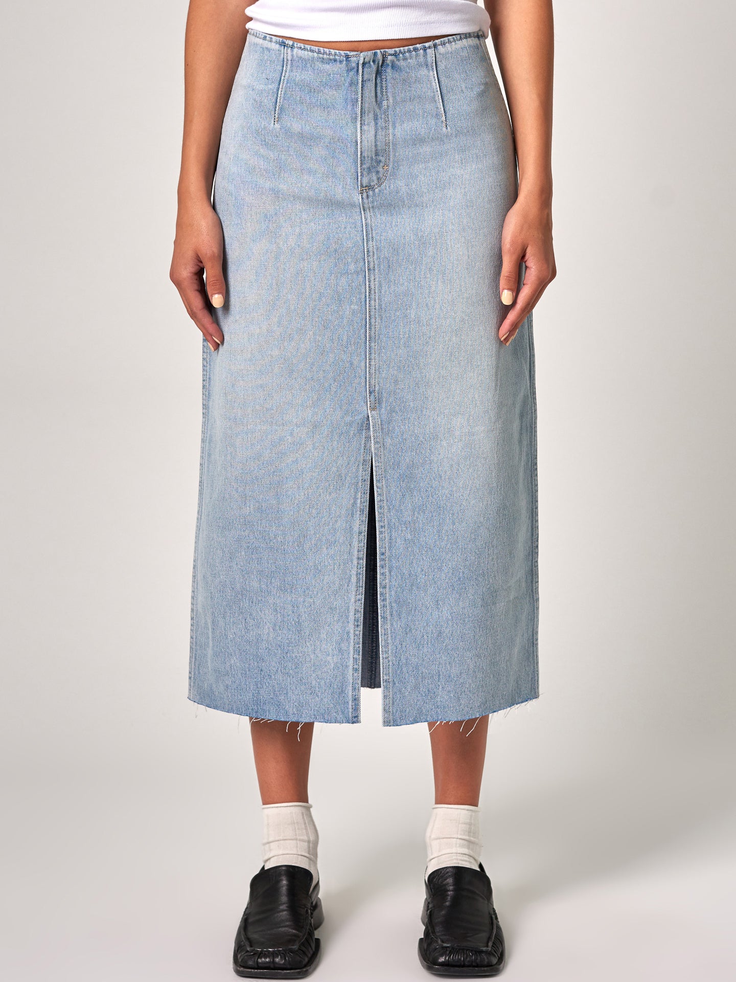 Recut Maxi Denim Skirt in Light Vintage Indigo Blue