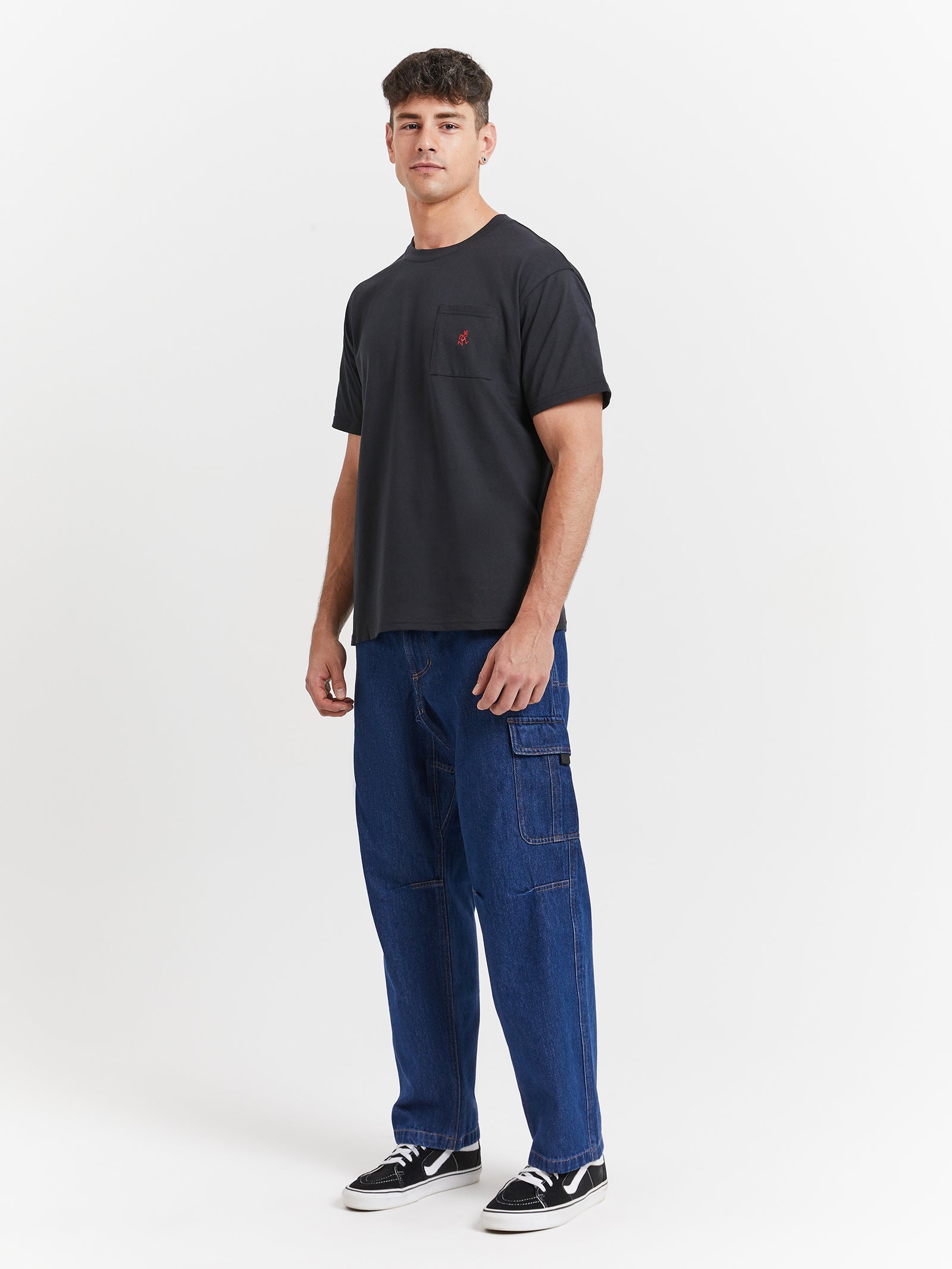 Denim Loose Cargo Pants in Mid Indigo