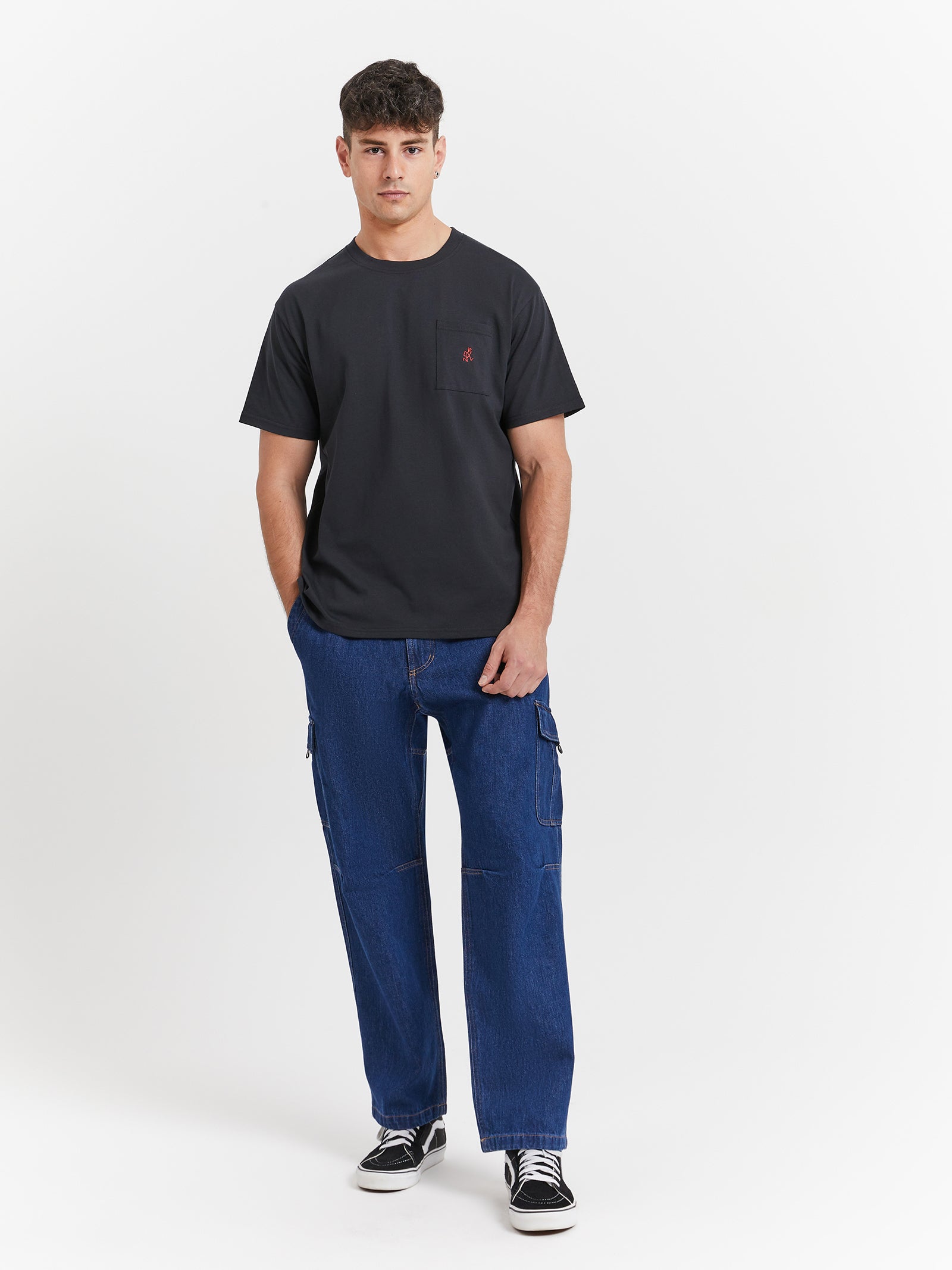 Denim Loose Cargo Pants in Mid Indigo