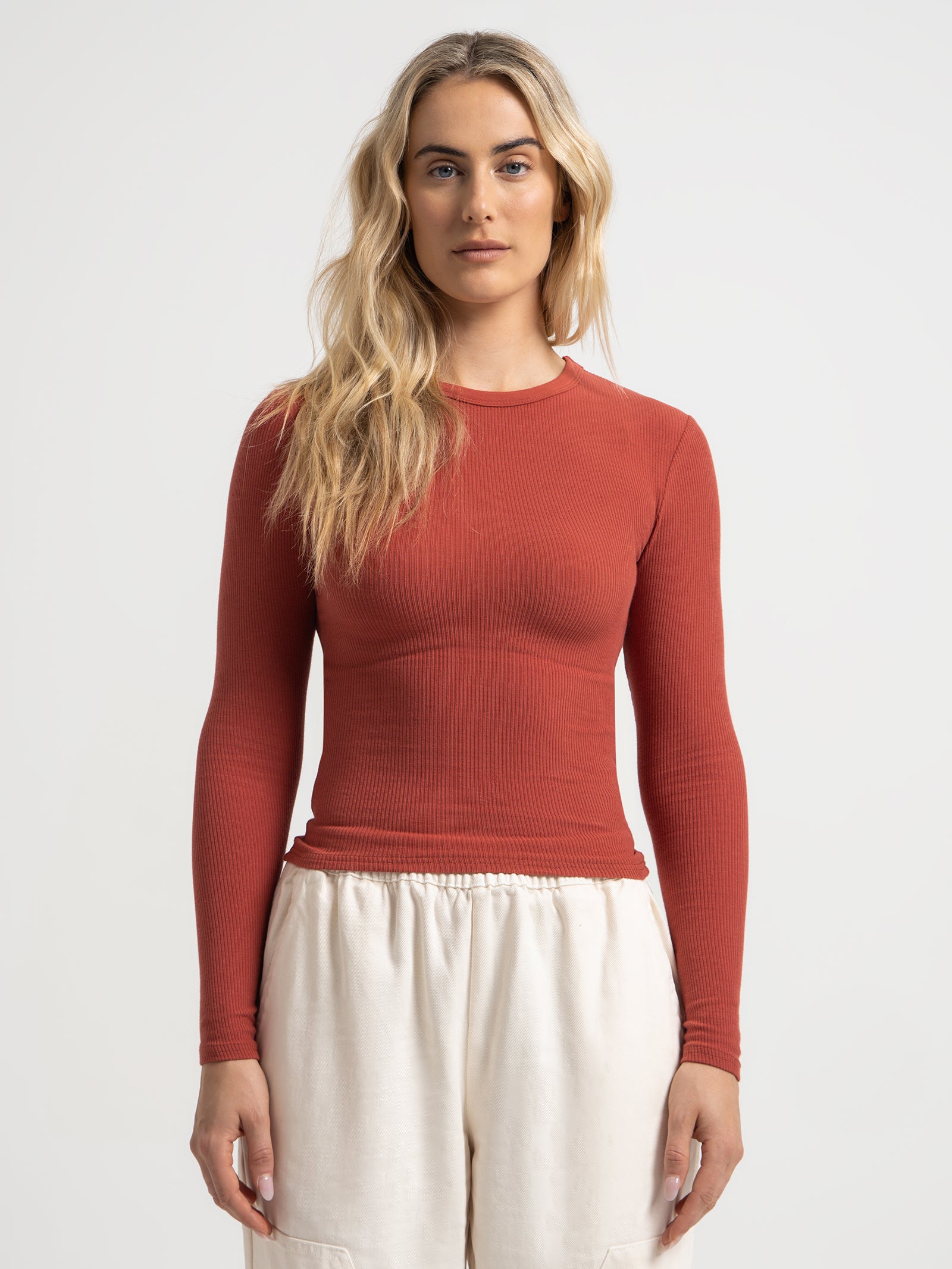 Organic Rib Long Sleeve T-Shirt in Sienna