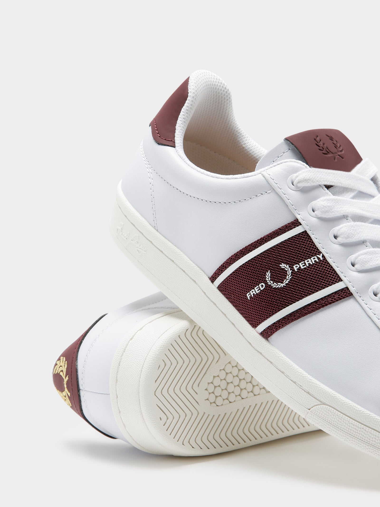 Mens B721 Leather Sneakers in White & Oxblood