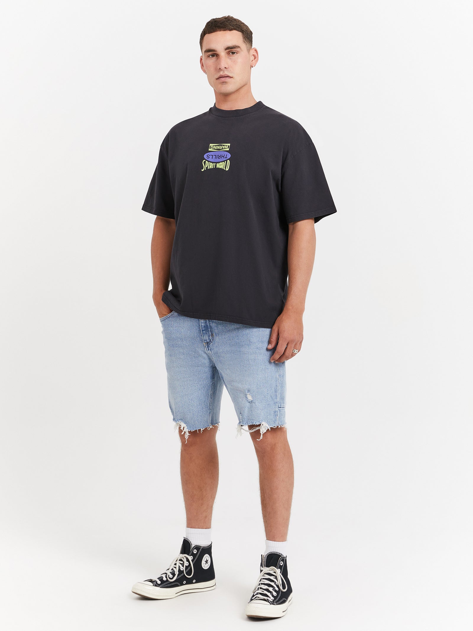 Spirit World Box Fit Oversize T-Shirt in Washed Black