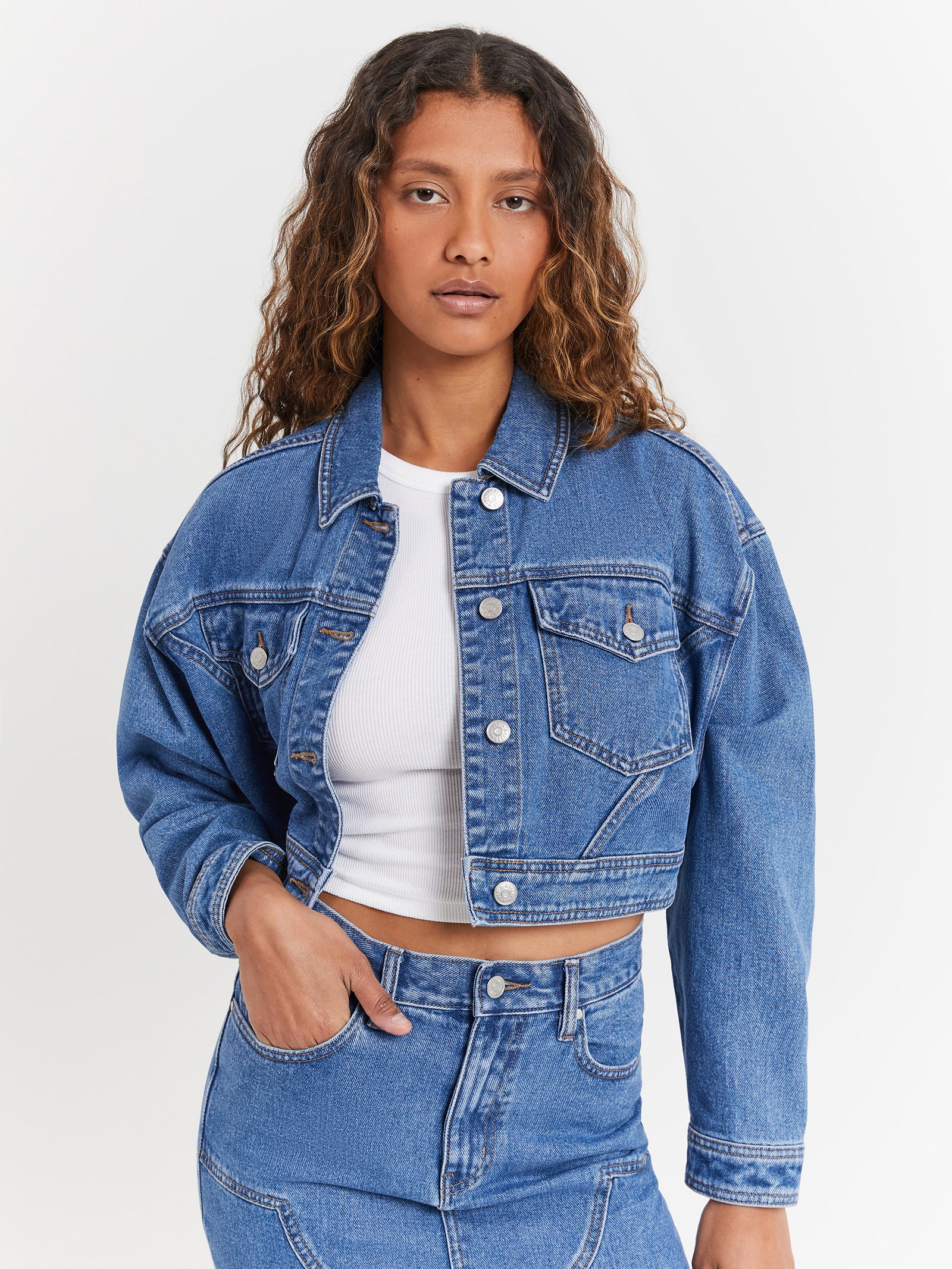 Carrie Cropped Trucker Jacket in River