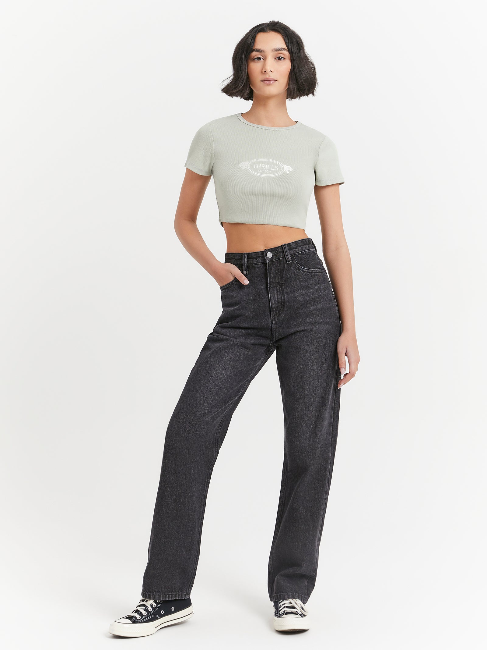 From The Beginning Baby Crop T-Shirt in Sage Grey